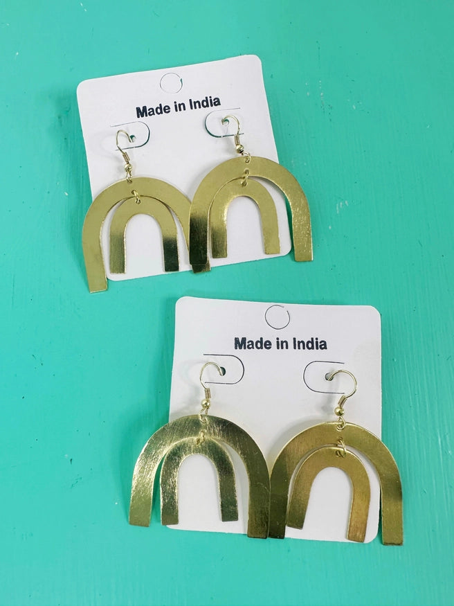 Handmade Brass Statement Earrings - Rainbow Arch