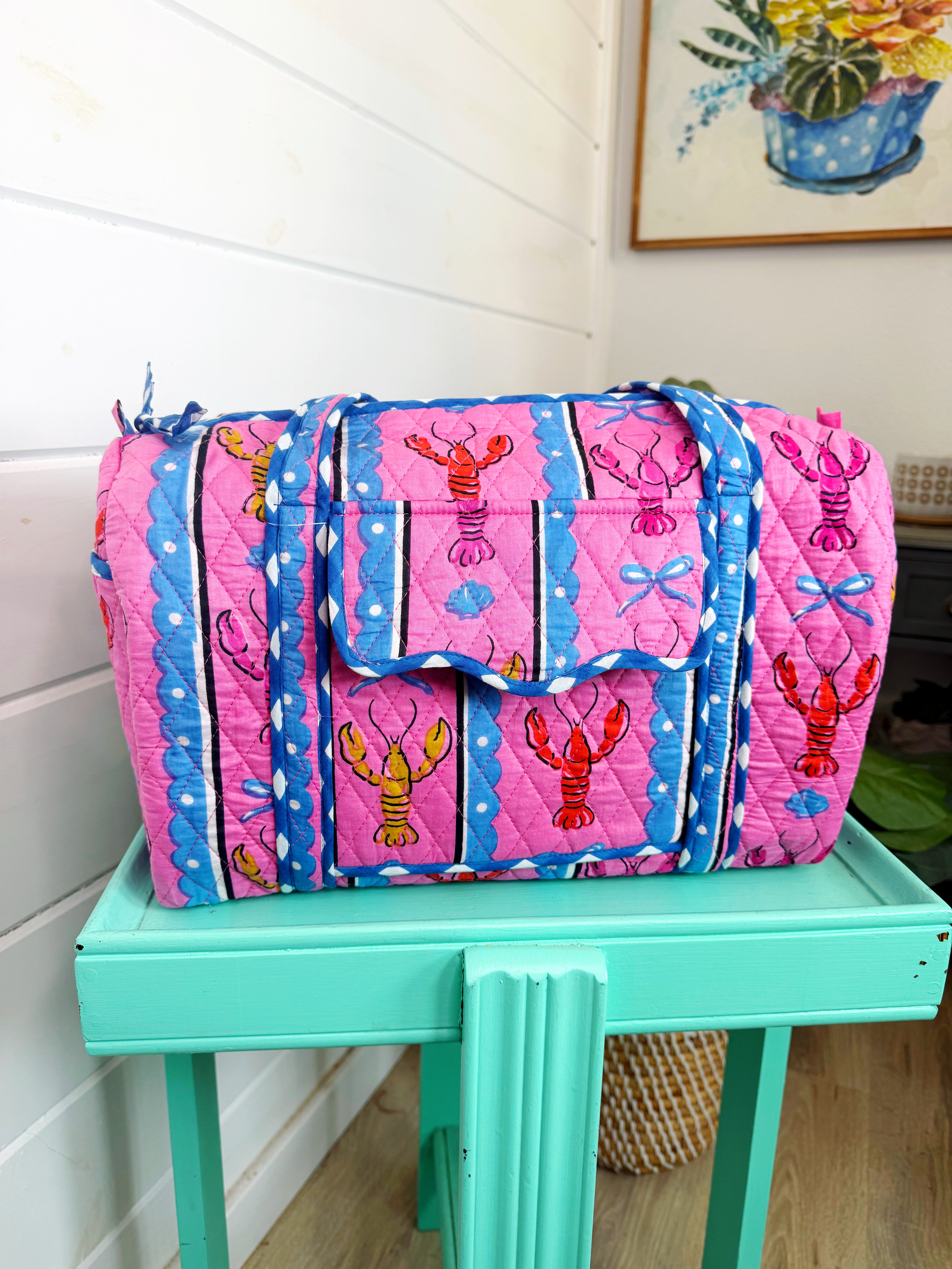 Quilted Mini Duffle Bag - Pink Lobster – Folklore Couture