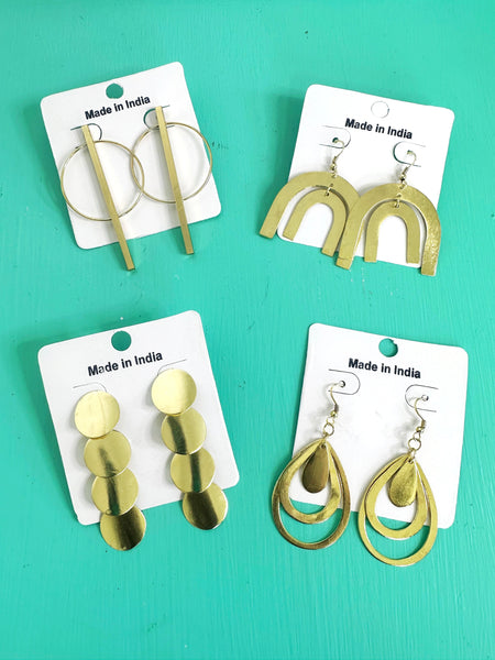 Handmade Brass Statement Earrings - Threader Hoop Multi Lines