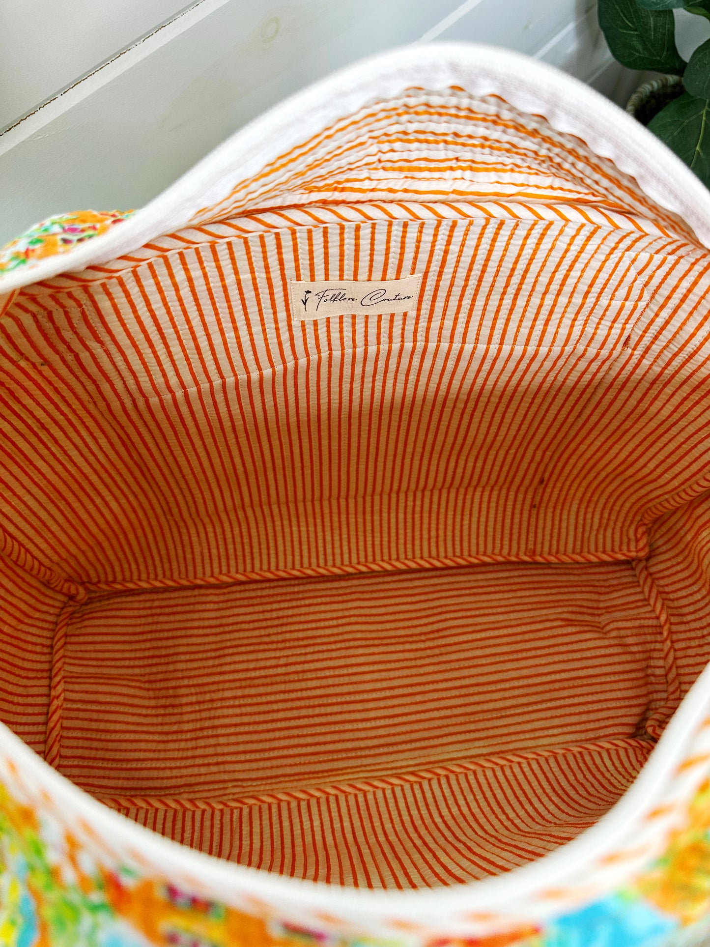Orange Tropical Southern Town Print Quilted Weekender Overnight Bag