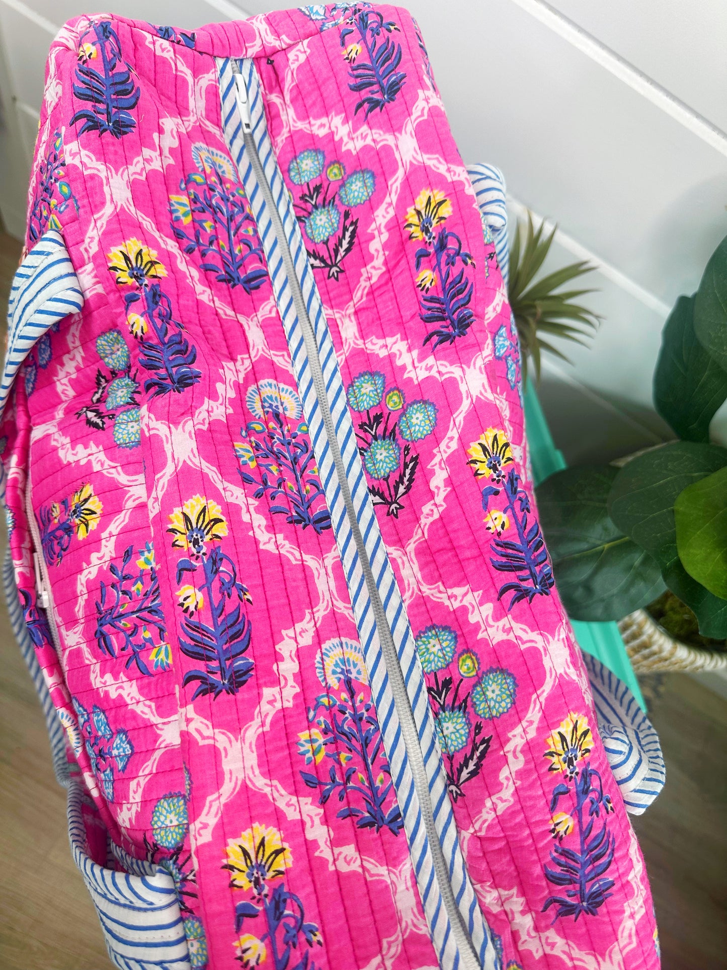 Pink Wildflowers Printed Quilted Weekender Overnight Bag