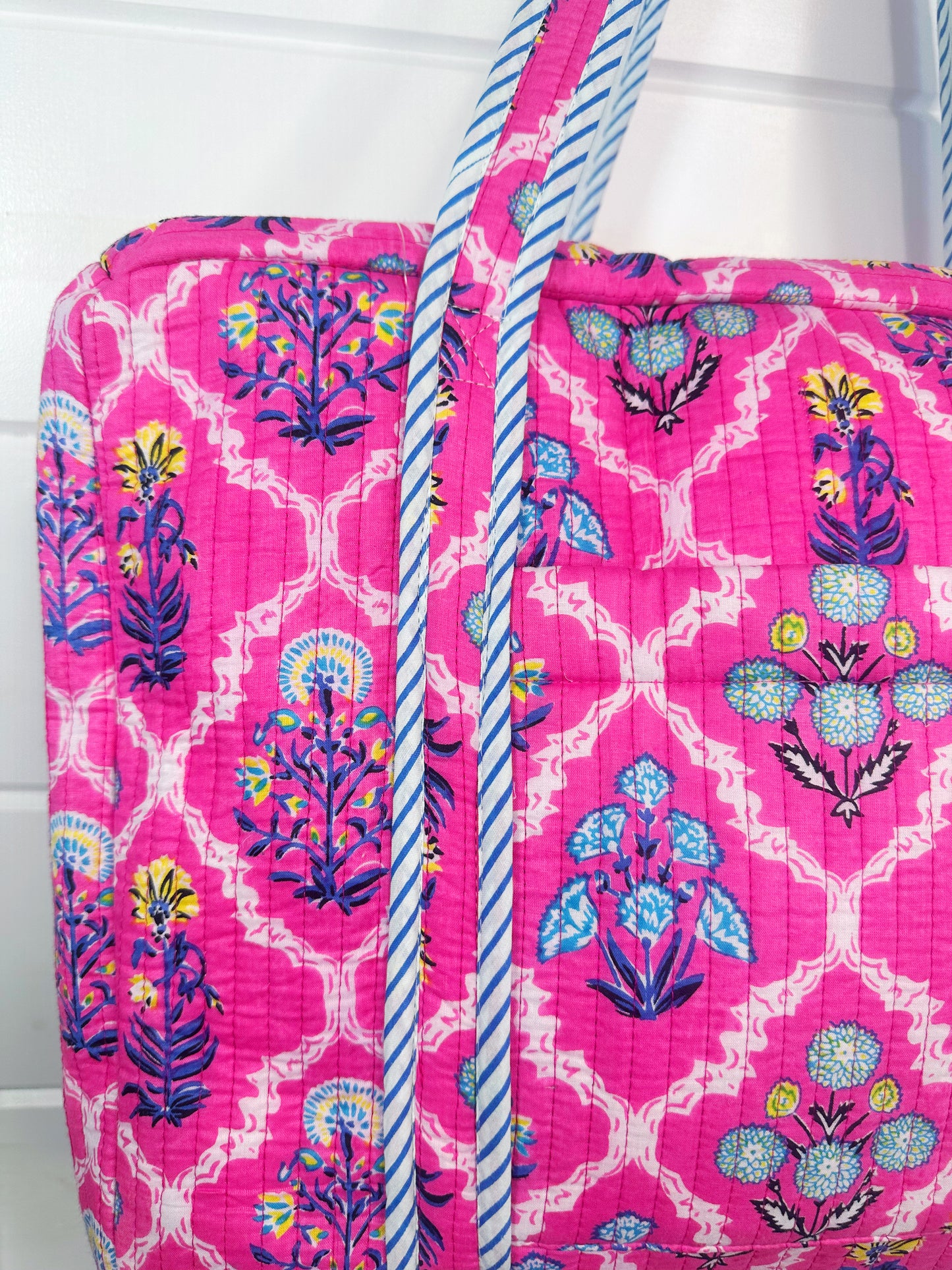 Pink Wildflowers Printed Quilted Weekender Overnight Bag