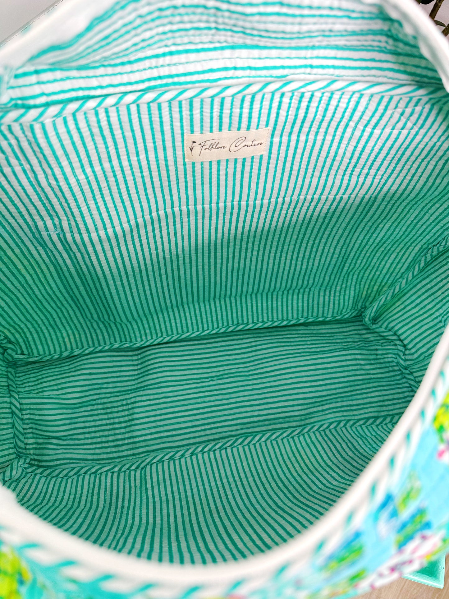 Aqua Tropical Southern Town Print Quilted Weekender Overnight Bag