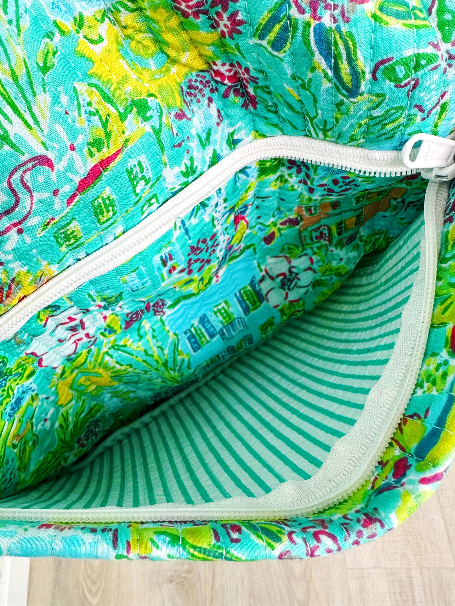 Aqua Tropical Southern Town Print Quilted Weekender Overnight Bag
