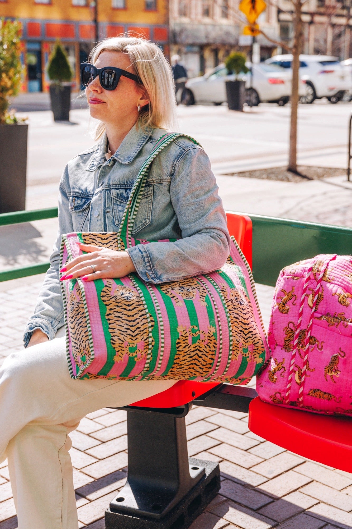 Green Pink Tiger Print Quilted Makeup Cosmetics Toiletry Bag