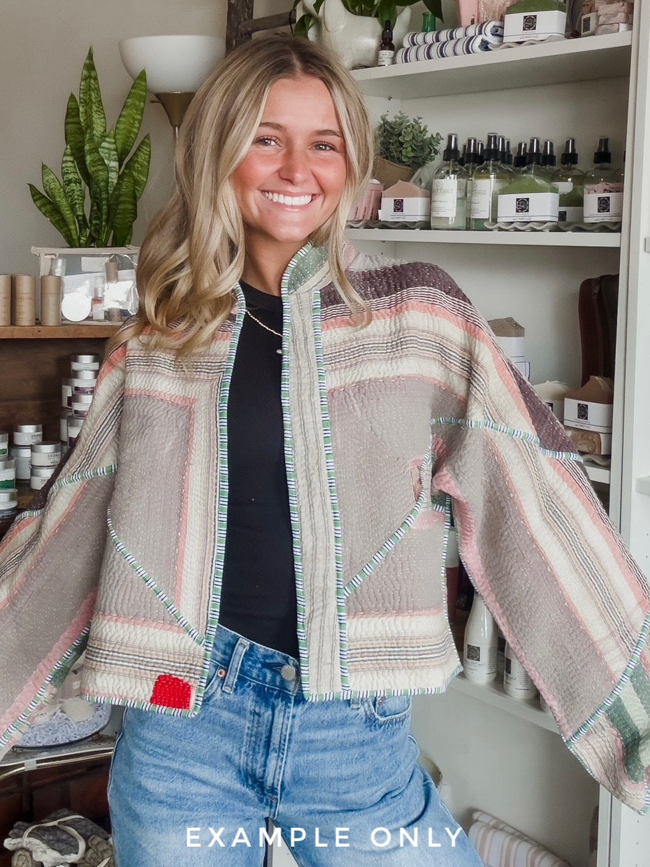 Kantha Quilted Bomber Jacket | Blanket Coat | Patchwork Coat