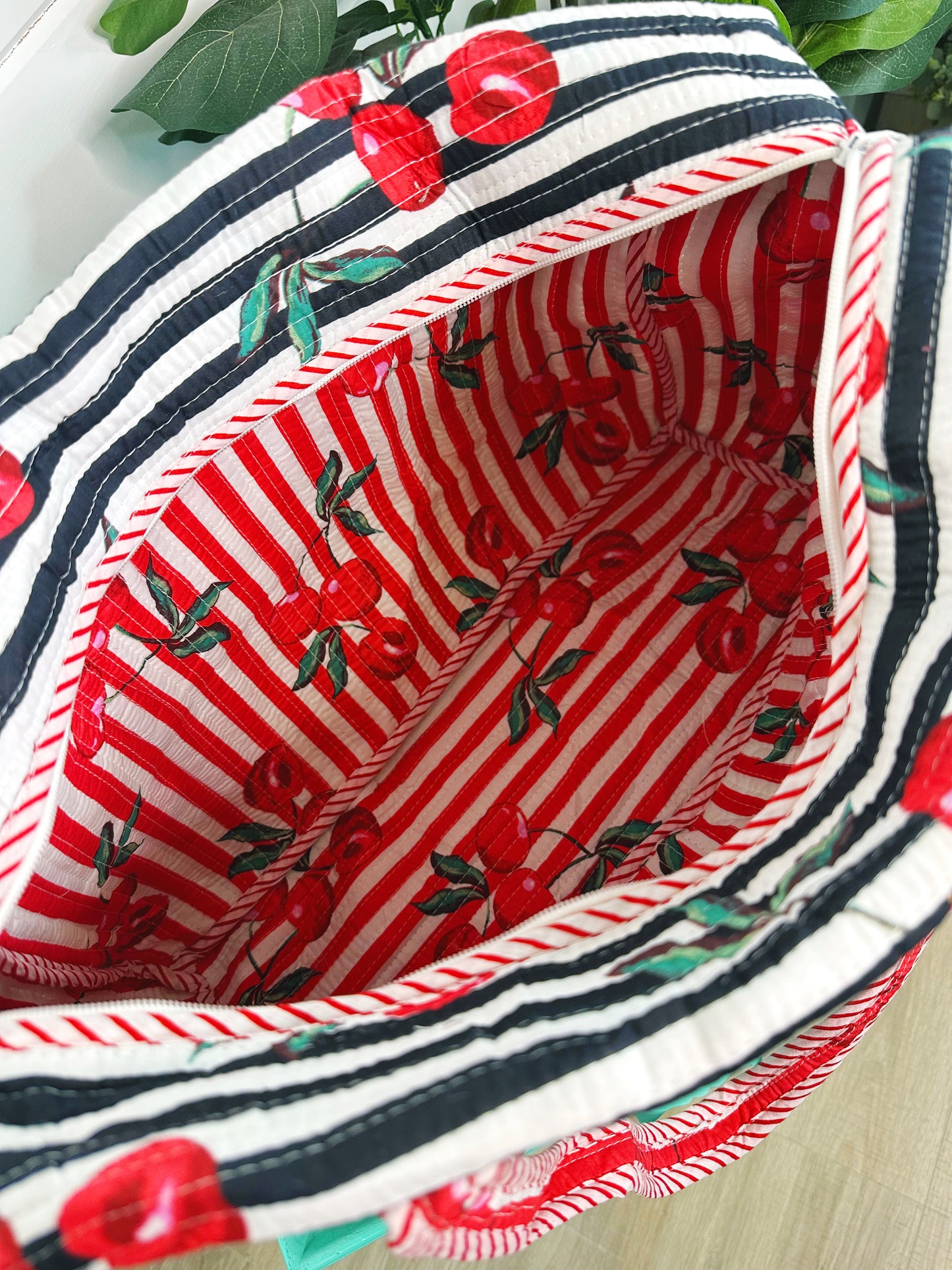Black Cherry Print Quilted Weekender Overnight Bag