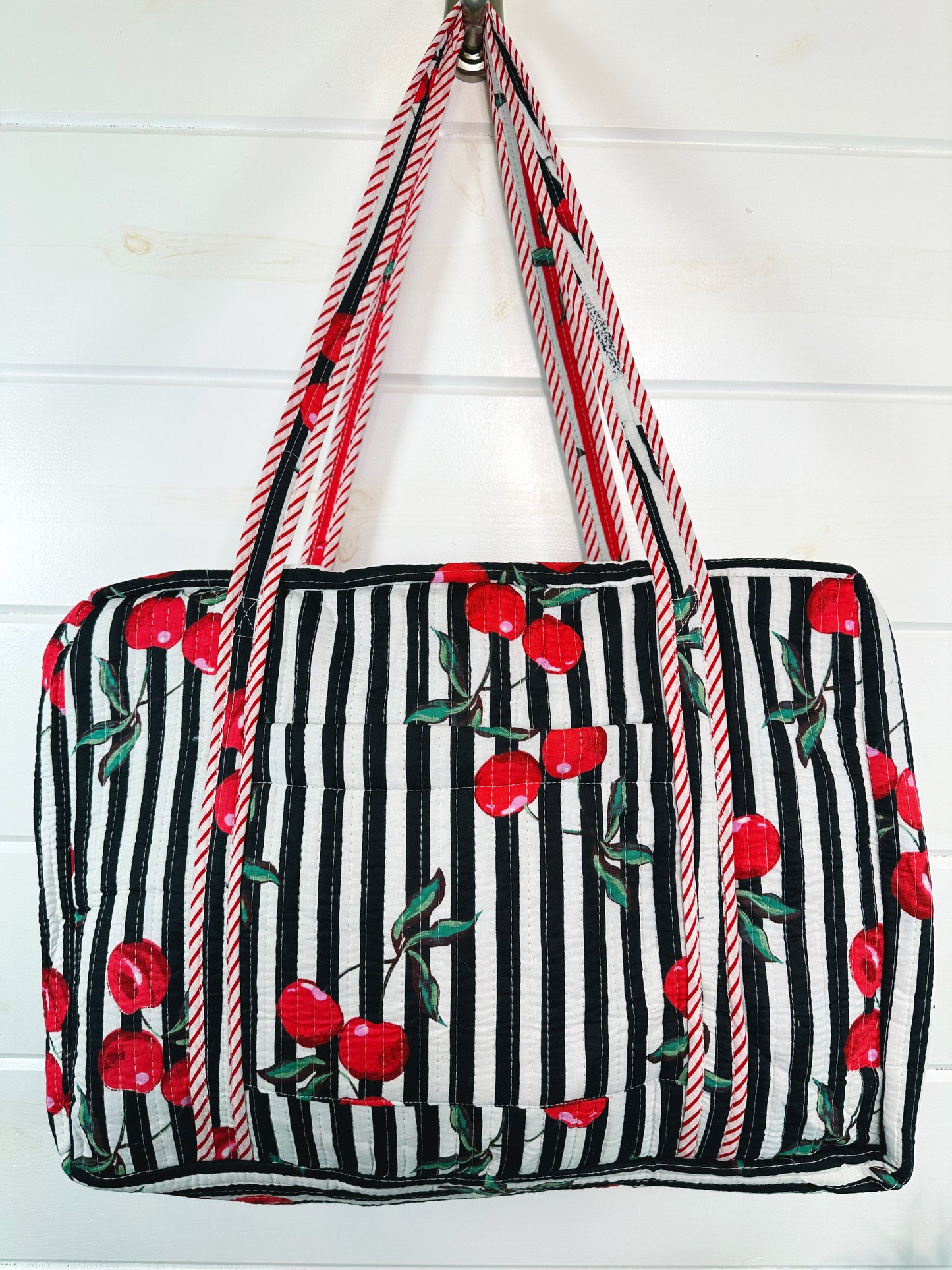 Black Cherry Print Quilted Weekender Overnight Bag