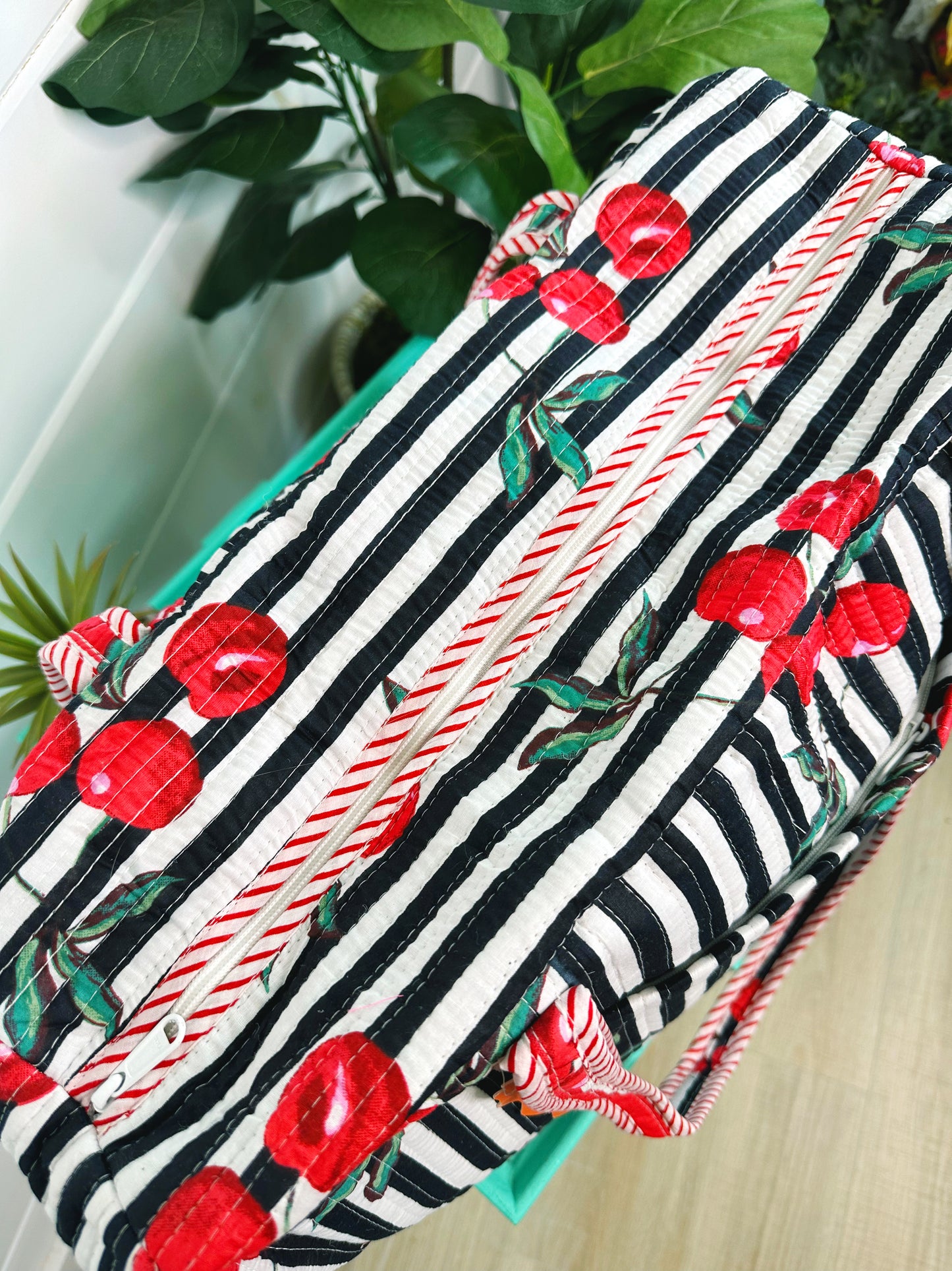 Black Cherry Print Quilted Weekender Overnight Bag