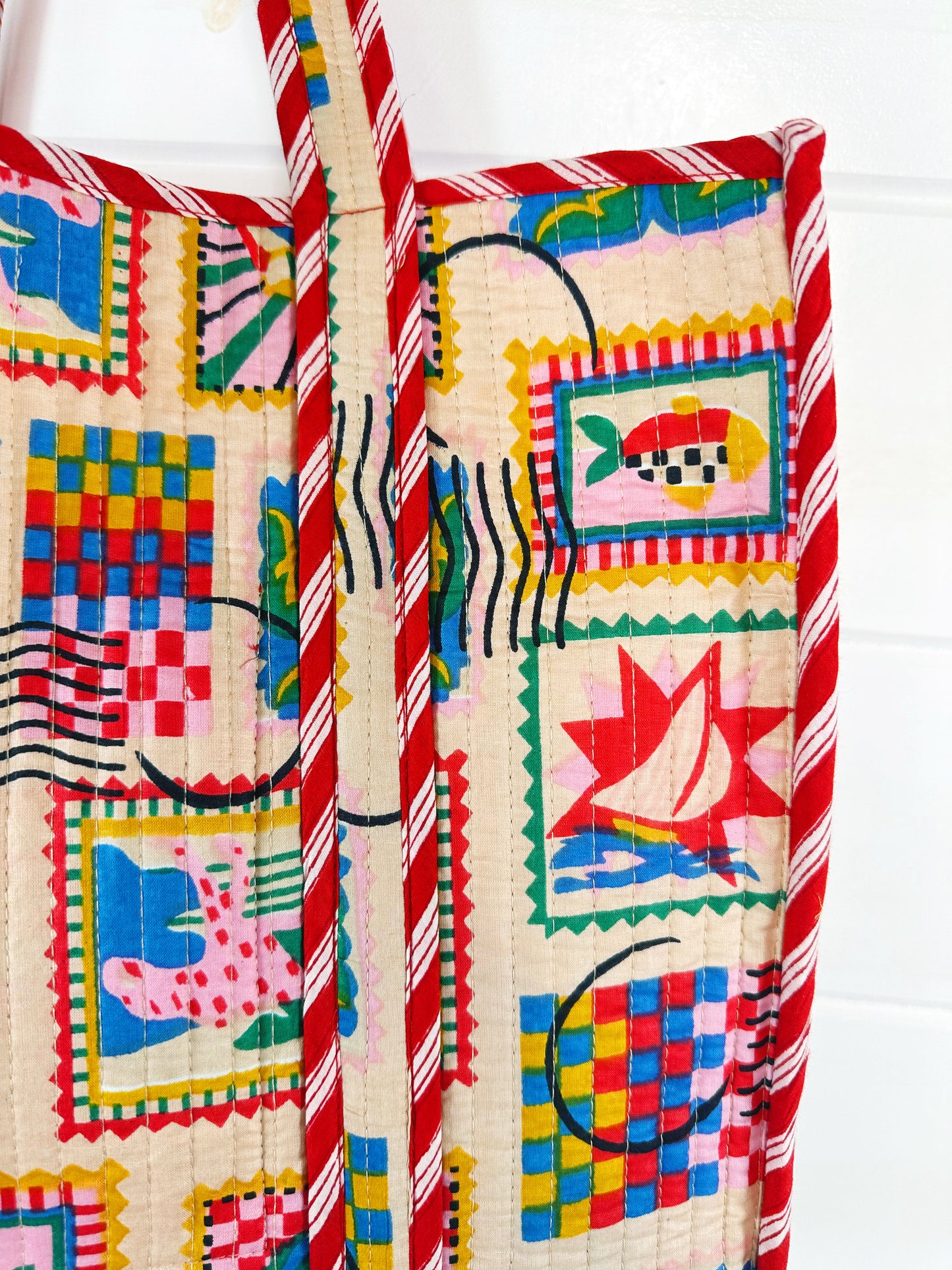 Vacation Stamps Quilted Cotton Tote Bag