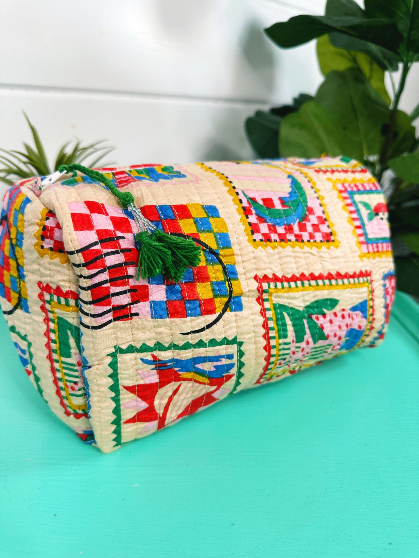 Vacation Stamps Quilted Makeup Cosmetics Toiletry Bag
