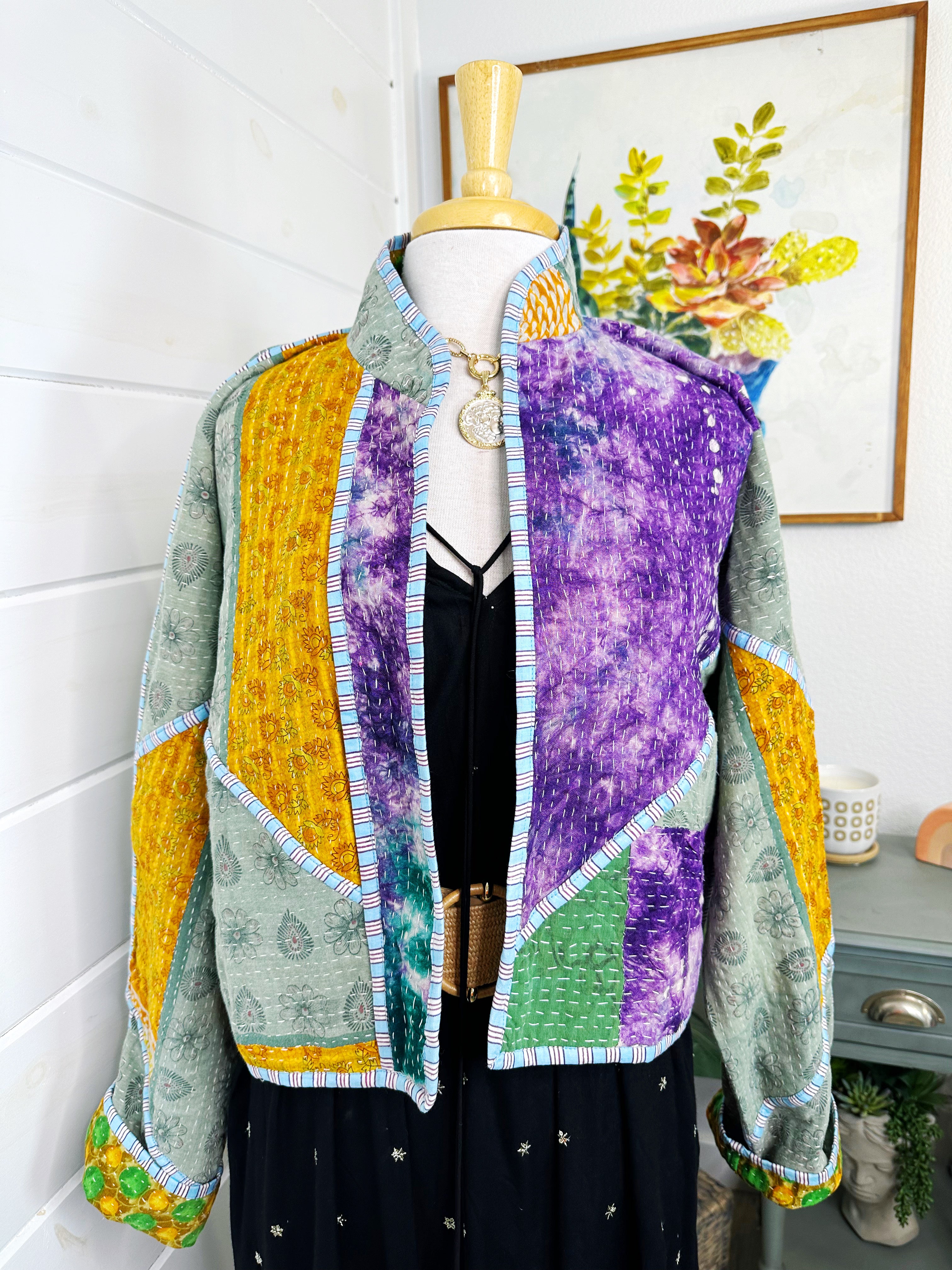 Boho Patchwork Kantha Jacket – Handmade Quilted & Reversible Blanket Coat