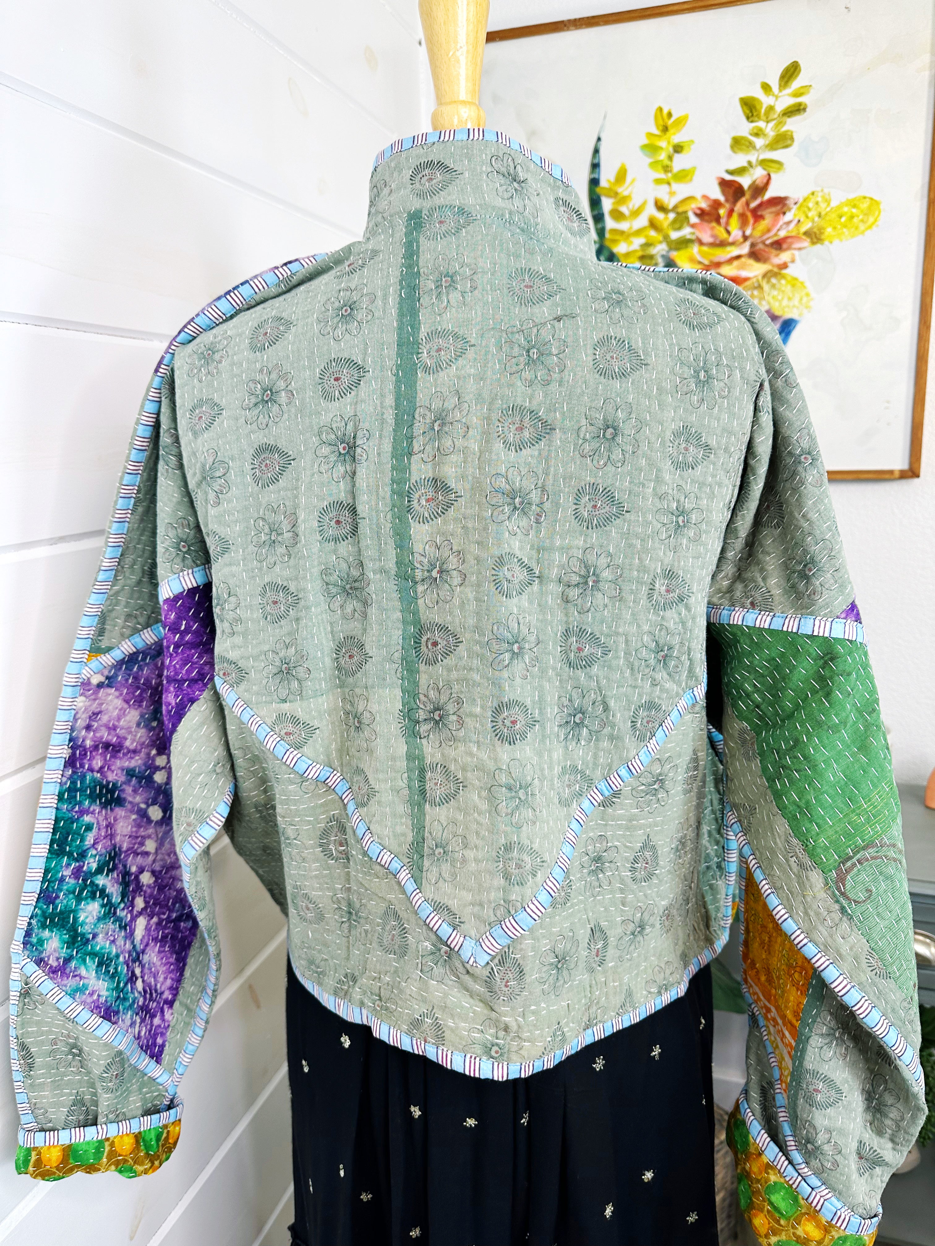 Boho Patchwork Kantha Jacket – Handmade Quilted & Reversible Blanket Coat