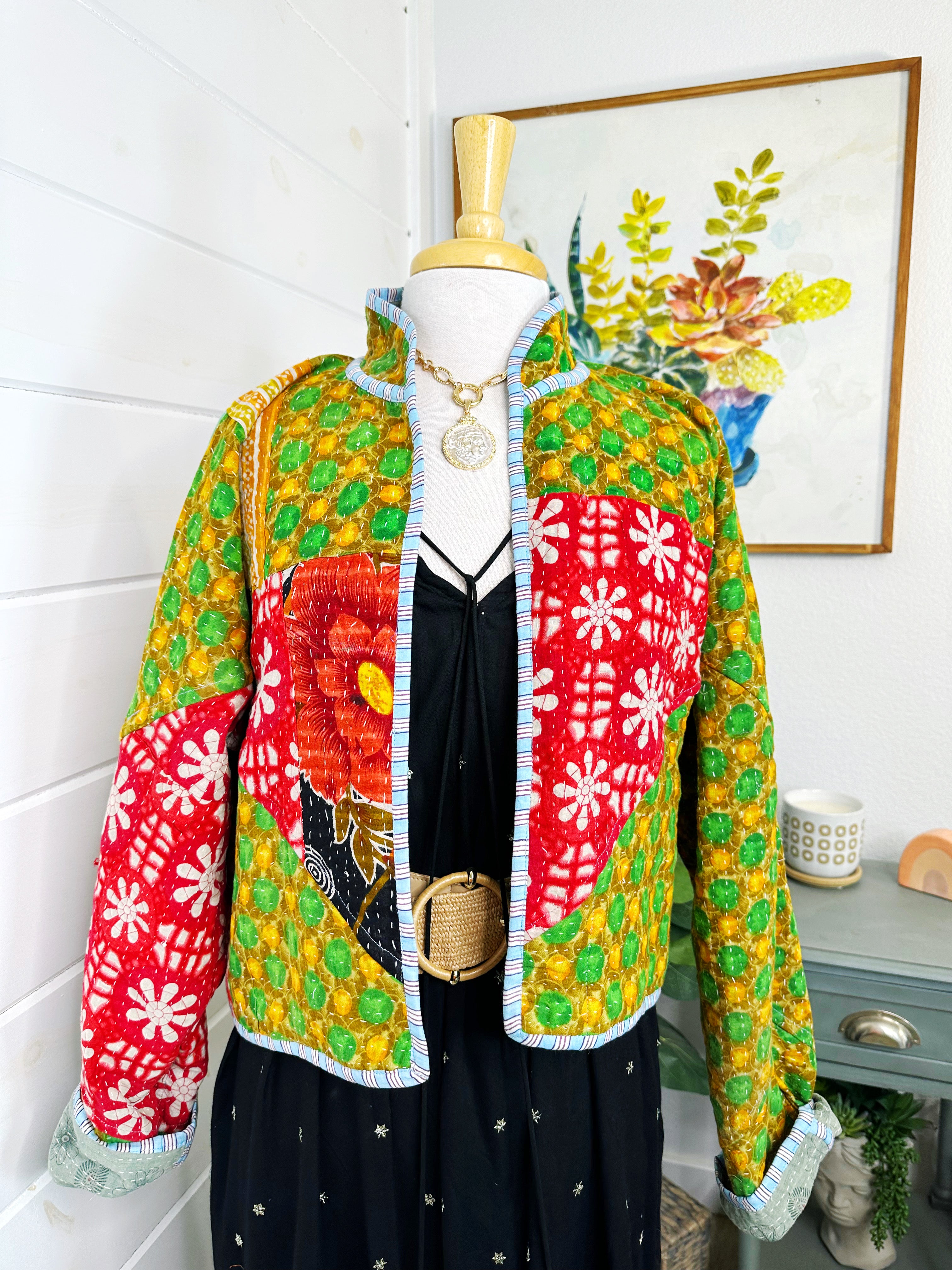 Boho Patchwork Kantha Jacket – Handmade Quilted & Reversible Blanket Coat