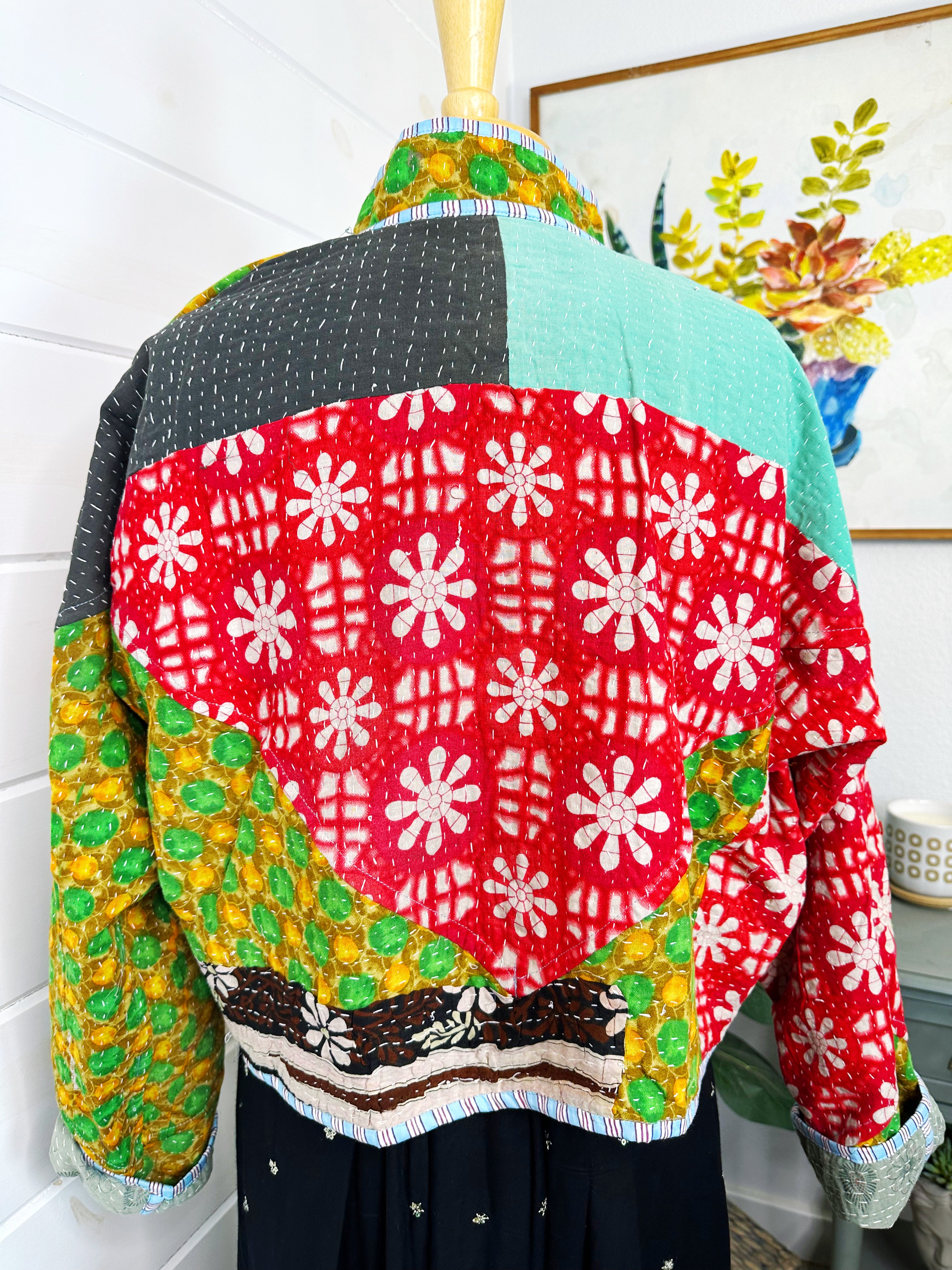 Boho Patchwork Kantha Jacket – Handmade Quilted & Reversible Blanket Coat