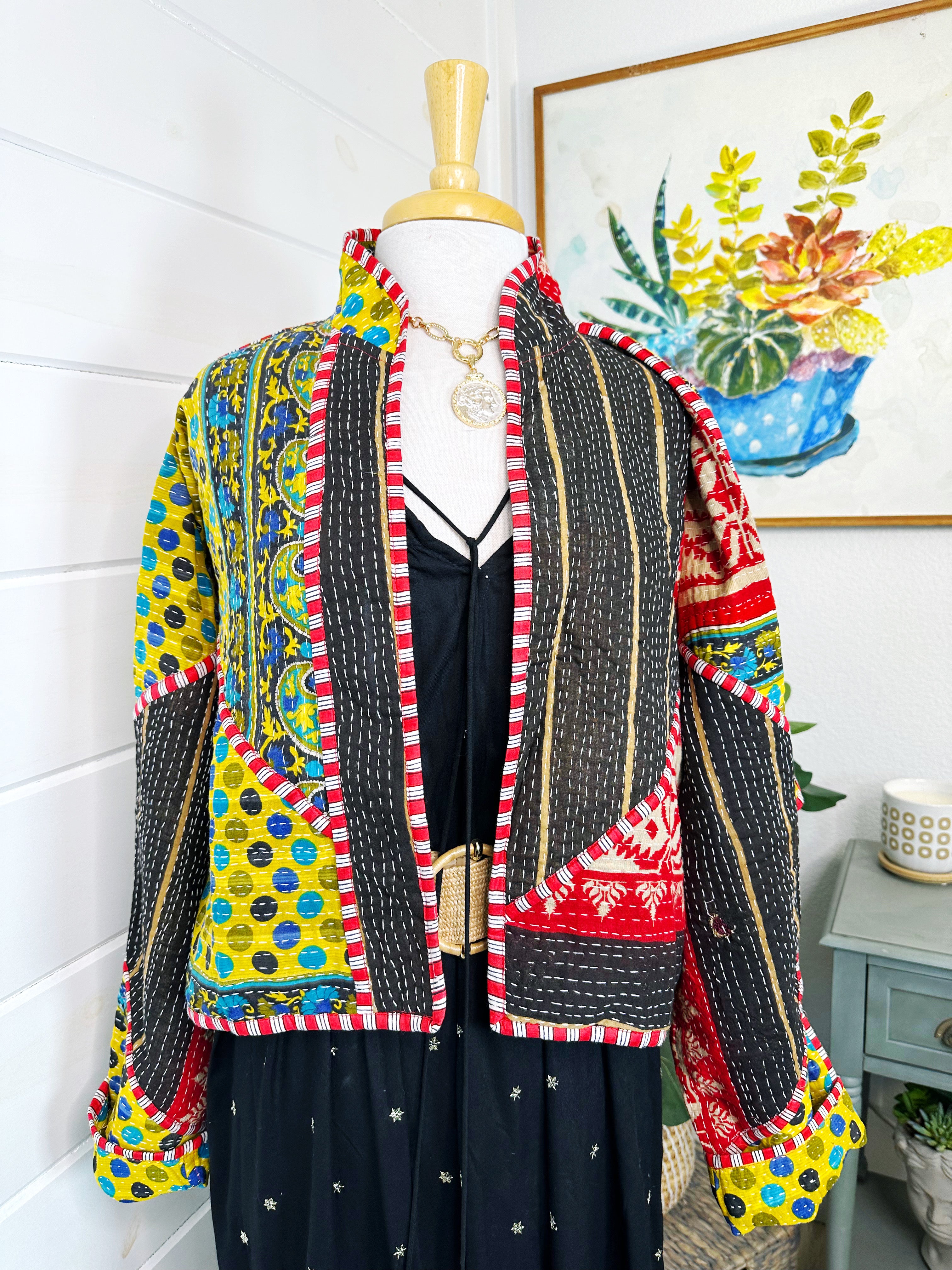 Boho Patchwork Kantha Jacket – Handmade Quilted & Reversible Blanket Coat