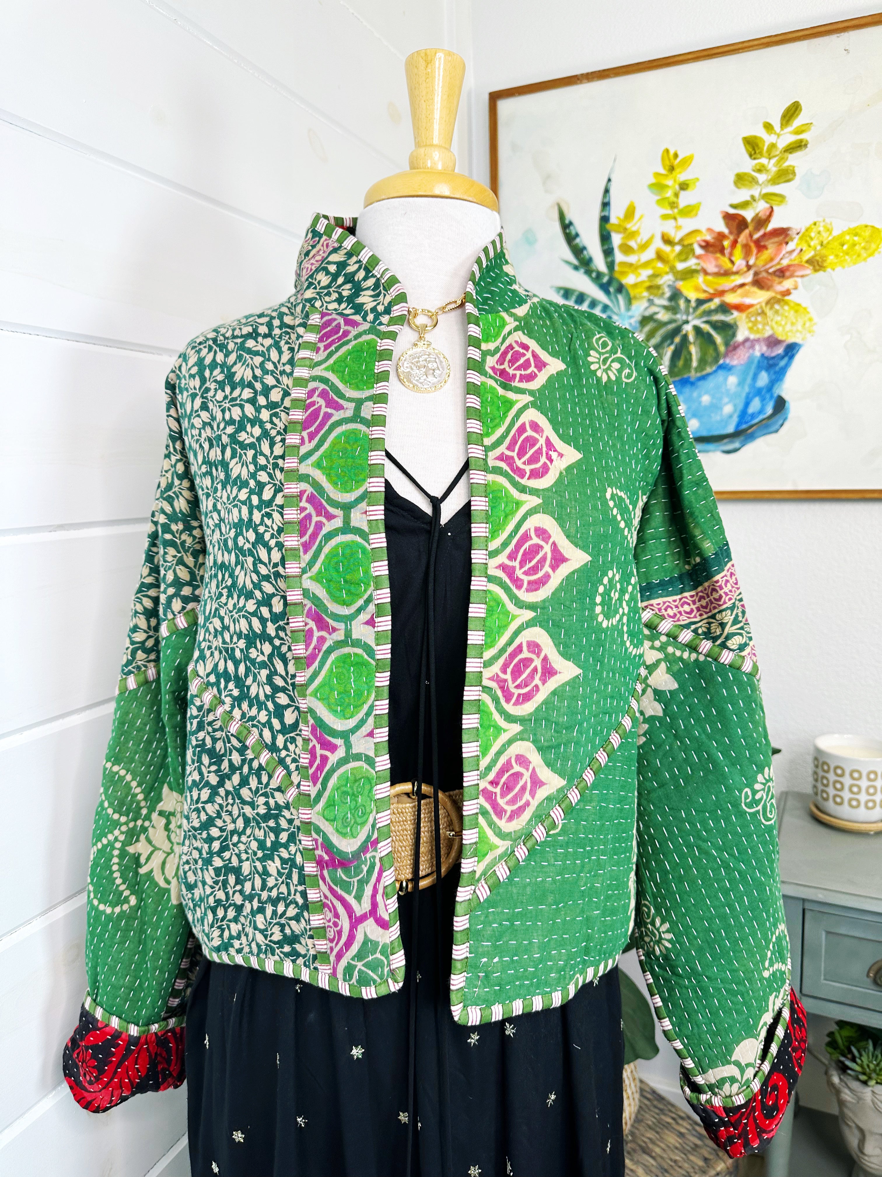 Boho Patchwork Kantha Jacket – Handmade Quilted & Reversible Blanket Coat
