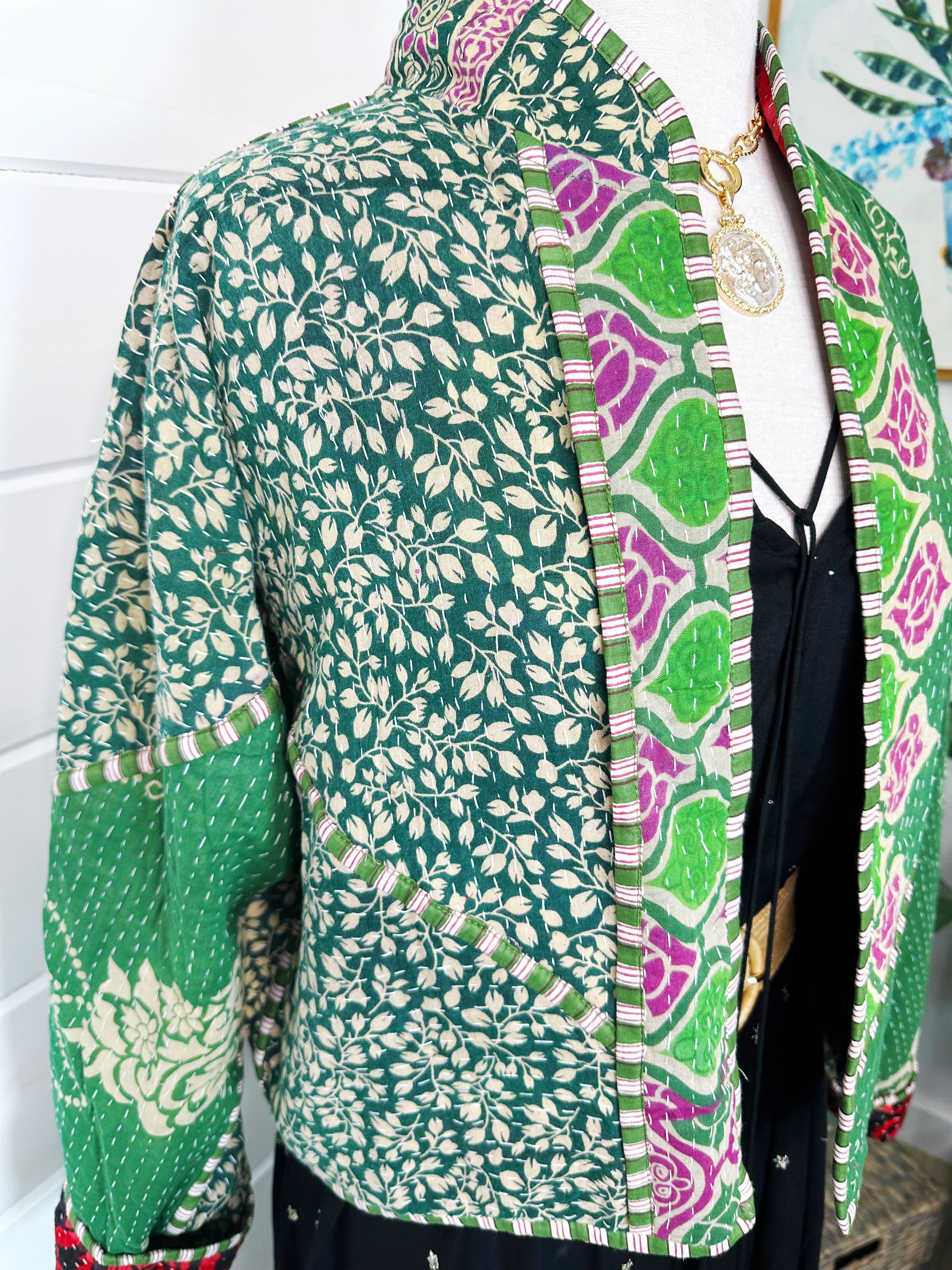 Boho Patchwork Kantha Jacket – Handmade Quilted & Reversible Blanket Coat