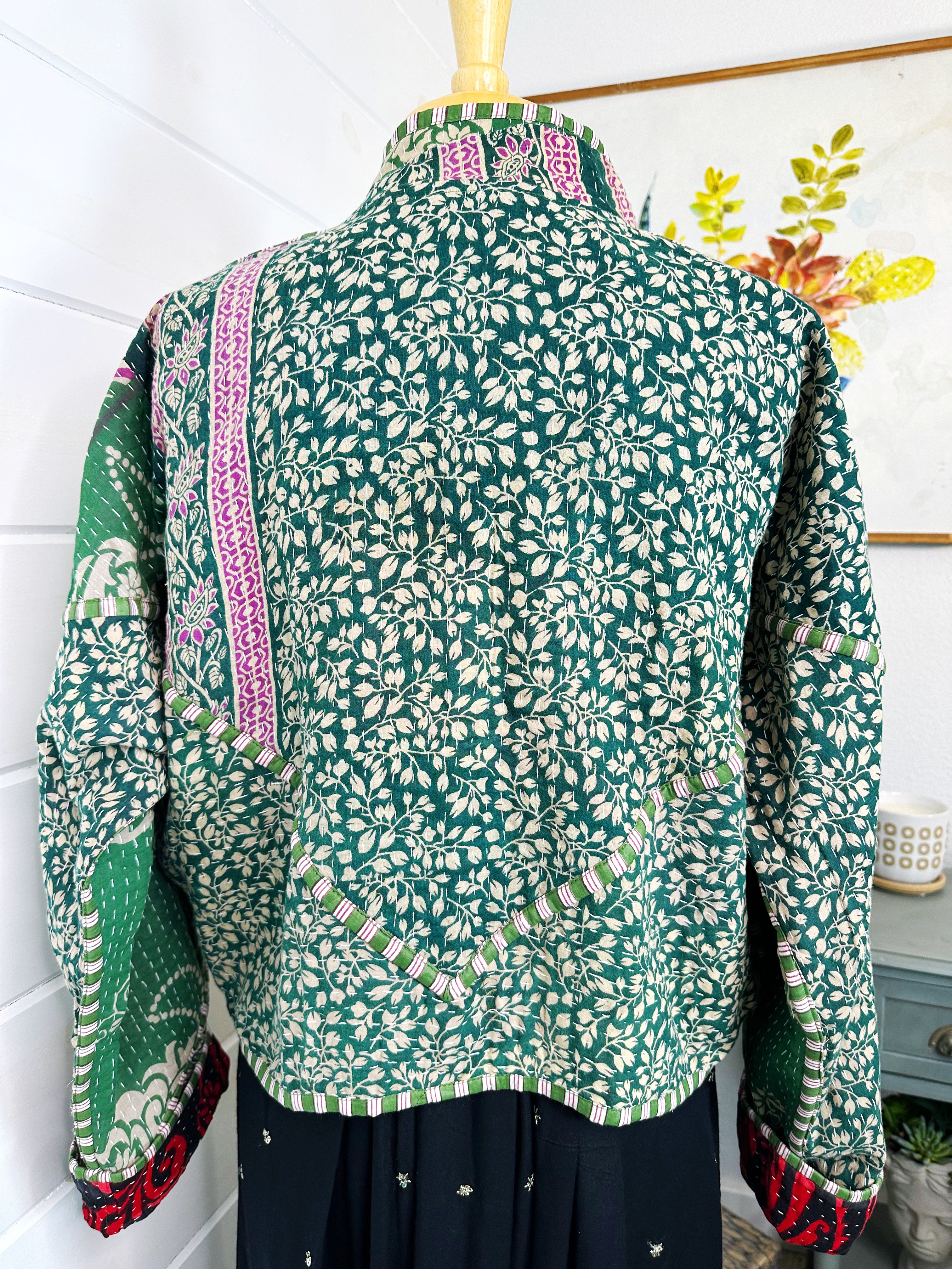 Boho Patchwork Kantha Jacket – Handmade Quilted & Reversible Blanket Coat