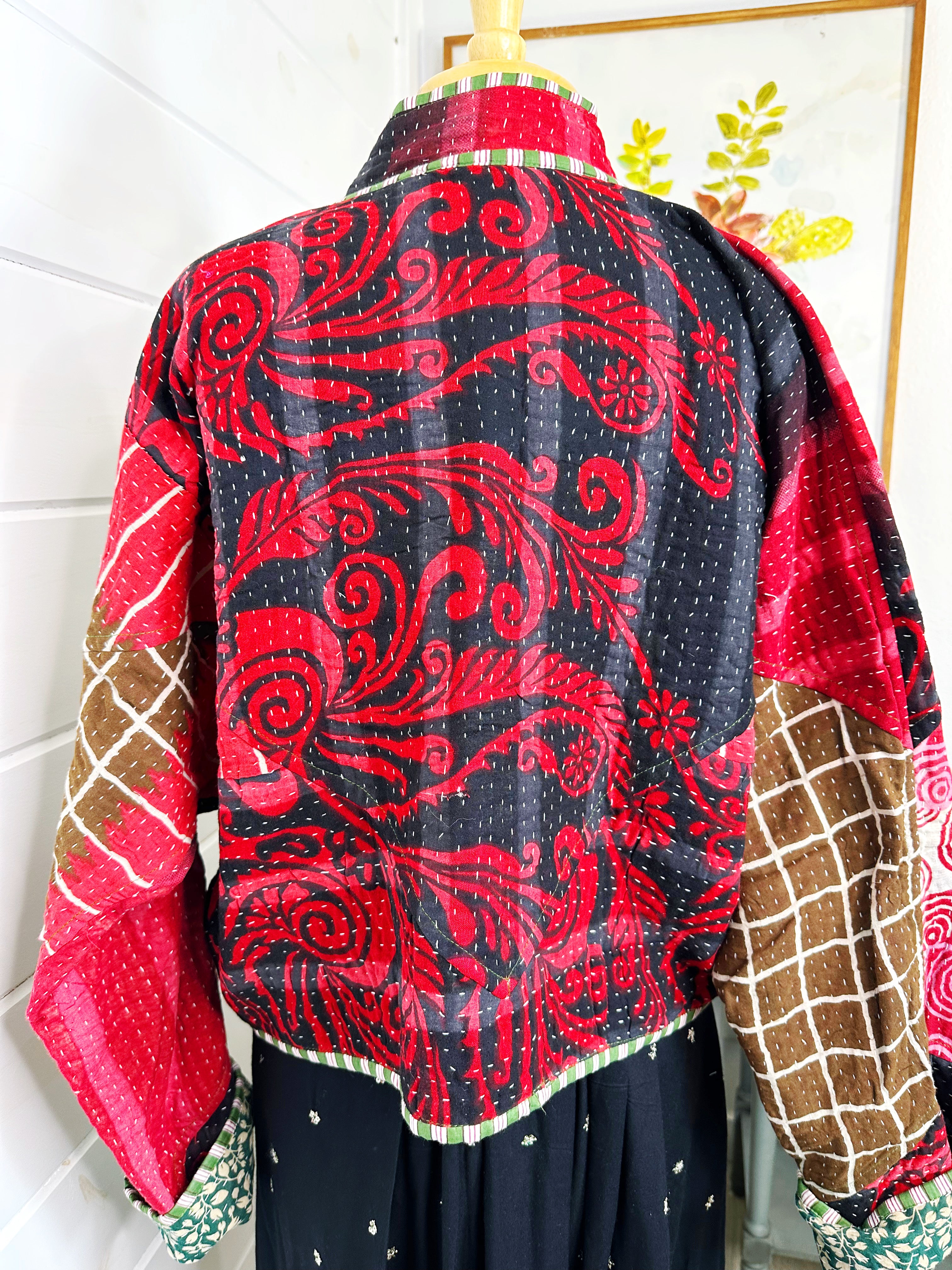 Boho Patchwork Kantha Jacket – Handmade Quilted & Reversible Blanket Coat