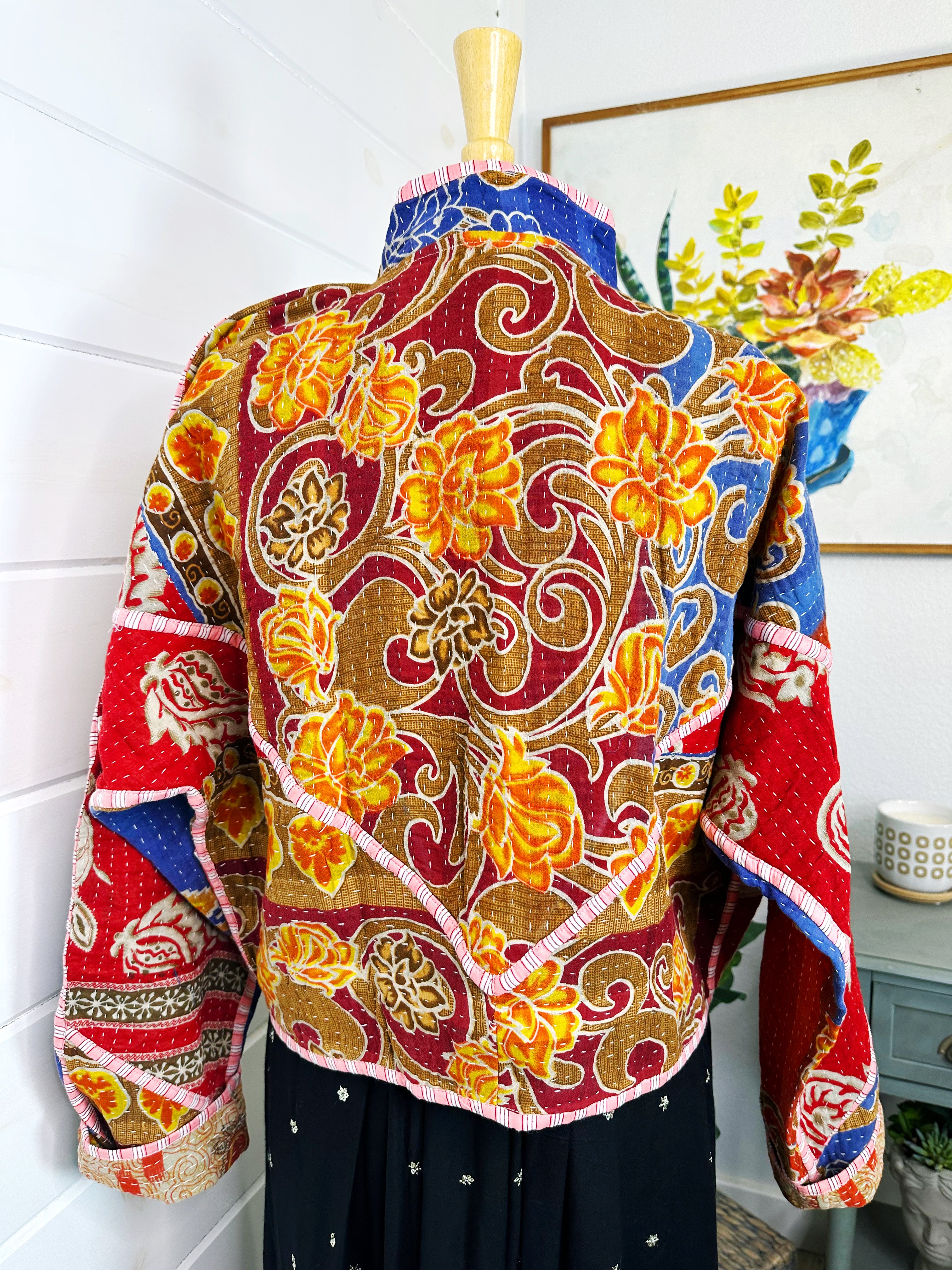 Boho Patchwork Kantha Jacket – Handmade Quilted & Reversible Blanket Coat