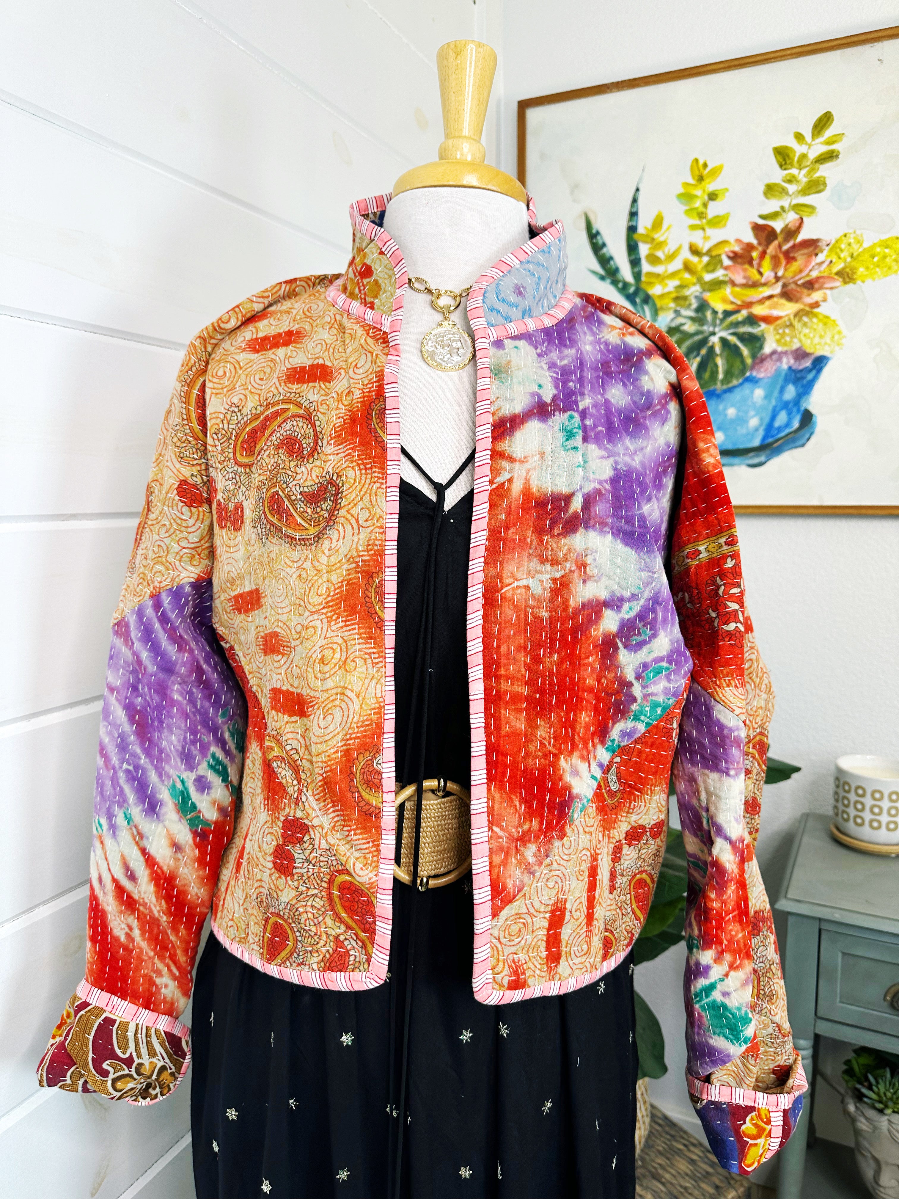 Boho Patchwork Kantha Jacket – Handmade Quilted & Reversible Blanket Coat