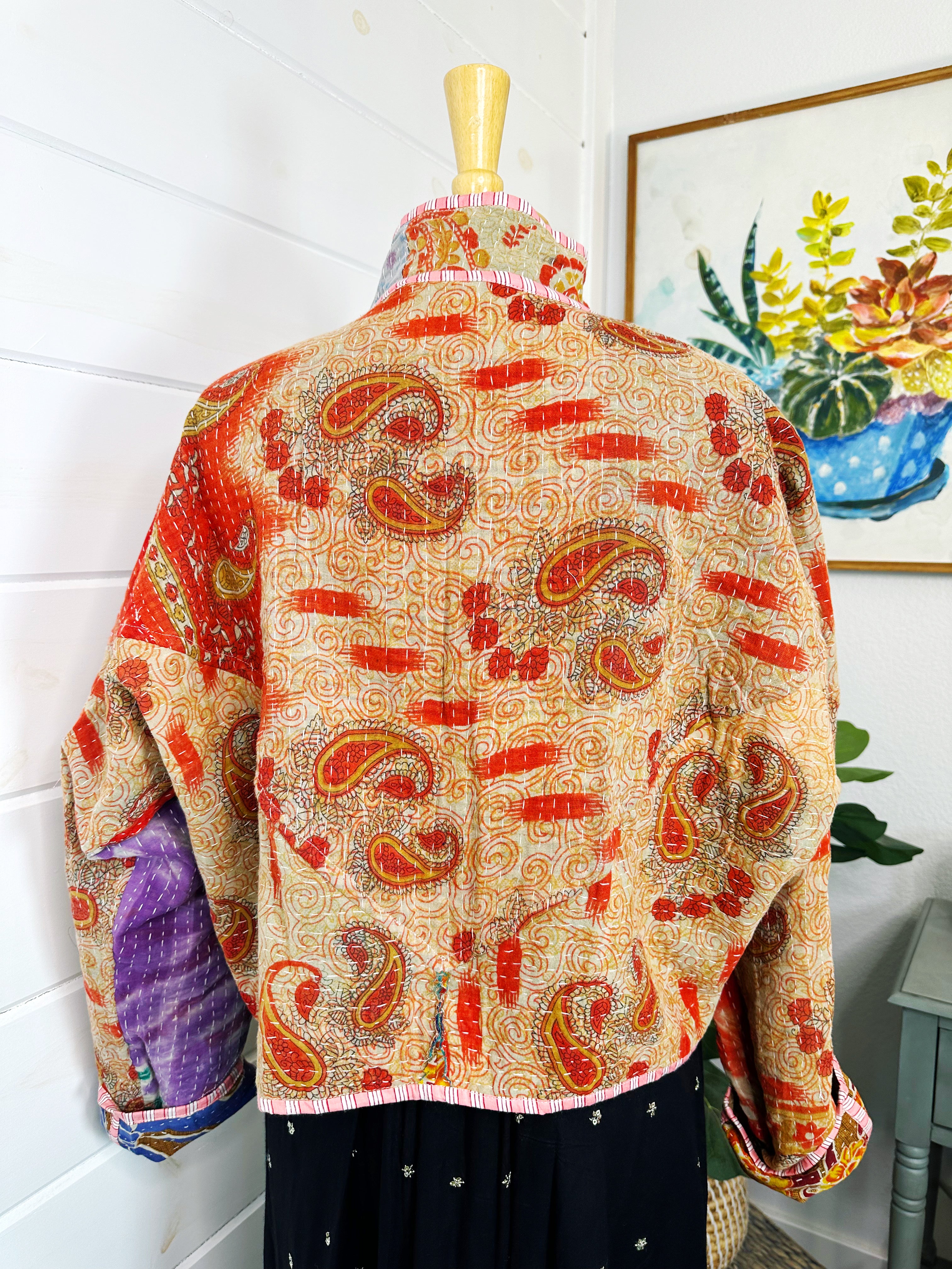 Boho Patchwork Kantha Jacket – Handmade Quilted & Reversible Blanket Coat