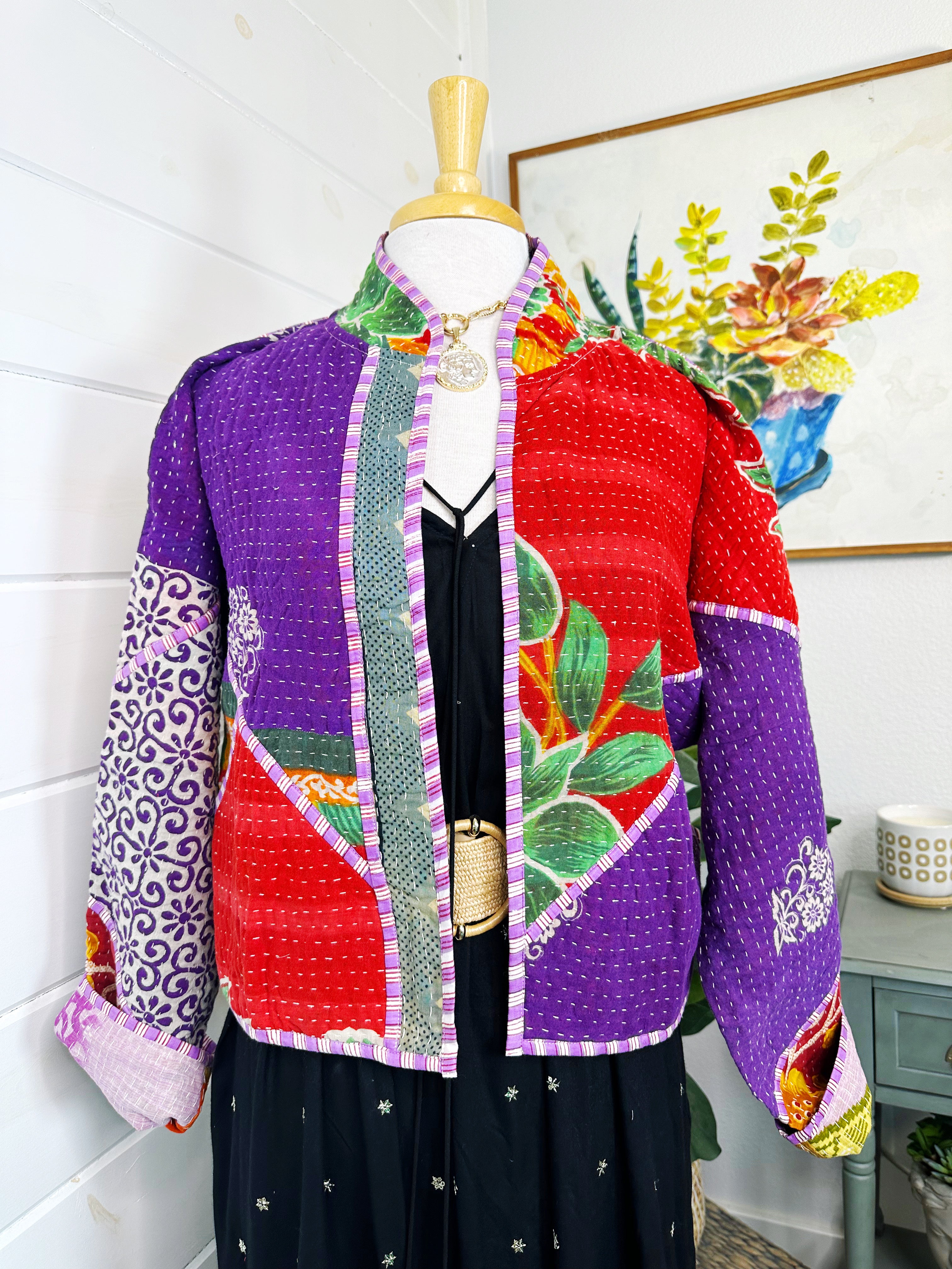 Boho Patchwork Kantha Jacket – Handmade Quilted & Reversible Blanket Coat