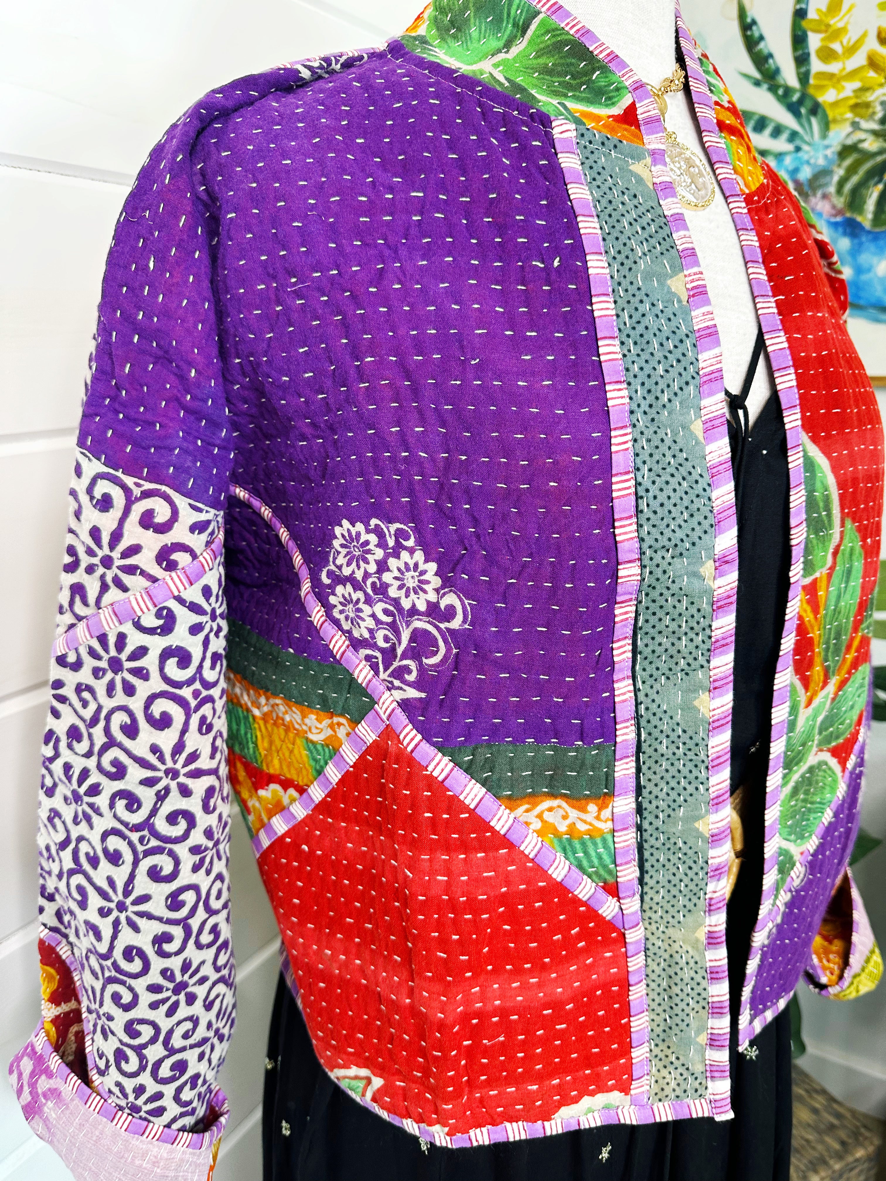 Boho Patchwork Kantha Jacket – Handmade Quilted & Reversible Blanket Coat