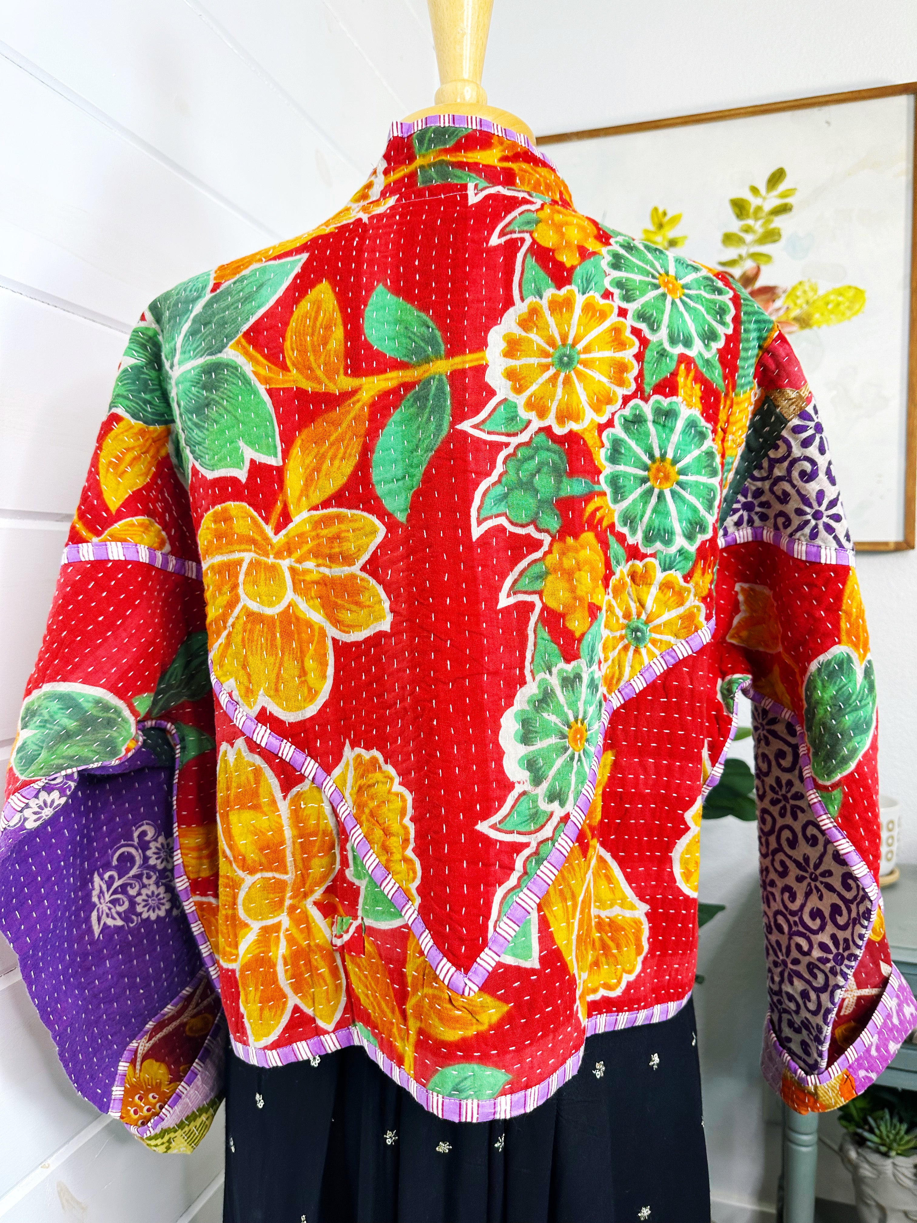 Boho Patchwork Kantha Jacket – Handmade Quilted & Reversible Blanket Coat