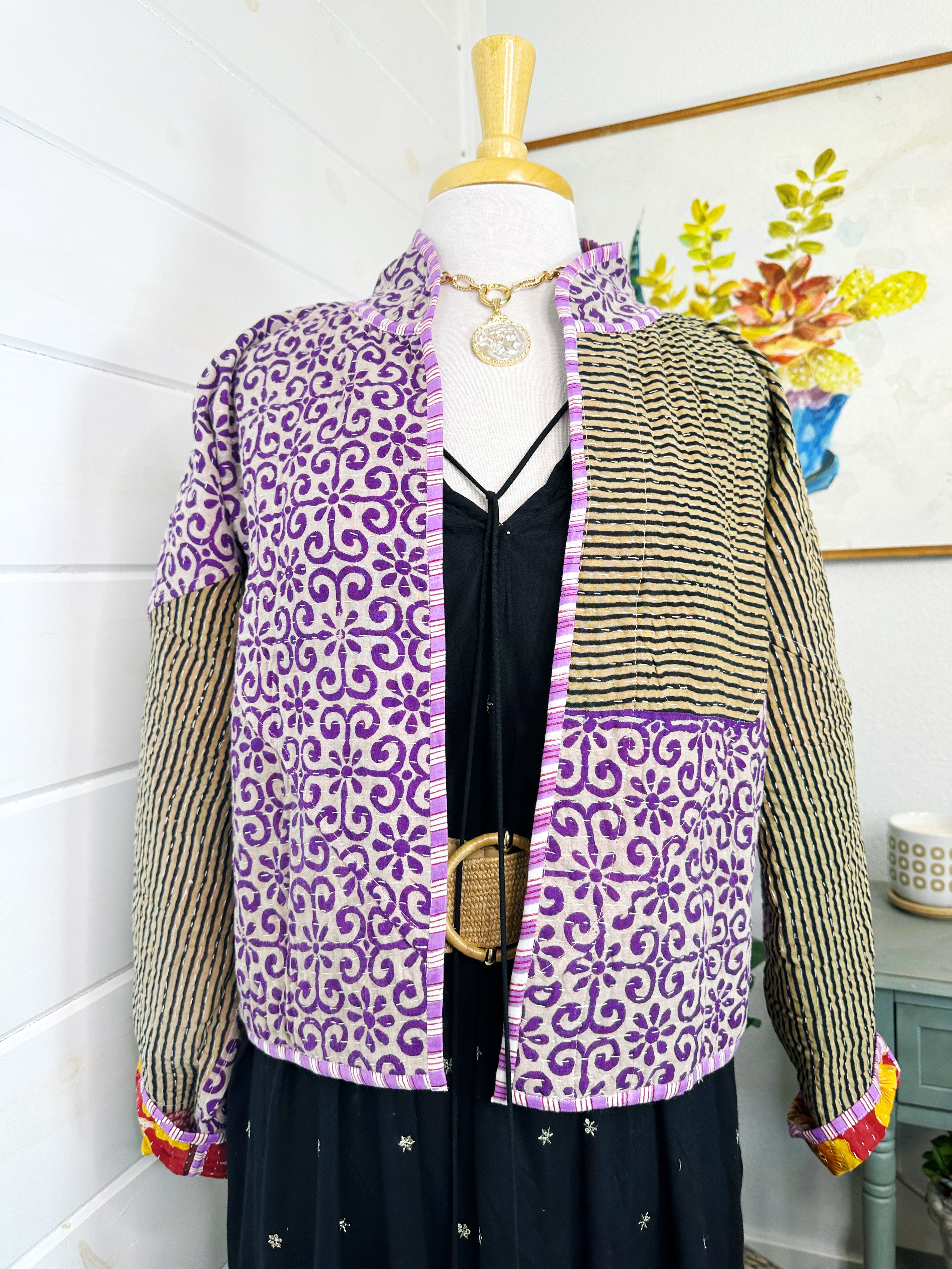 Boho Patchwork Kantha Jacket – Handmade Quilted & Reversible Blanket Coat
