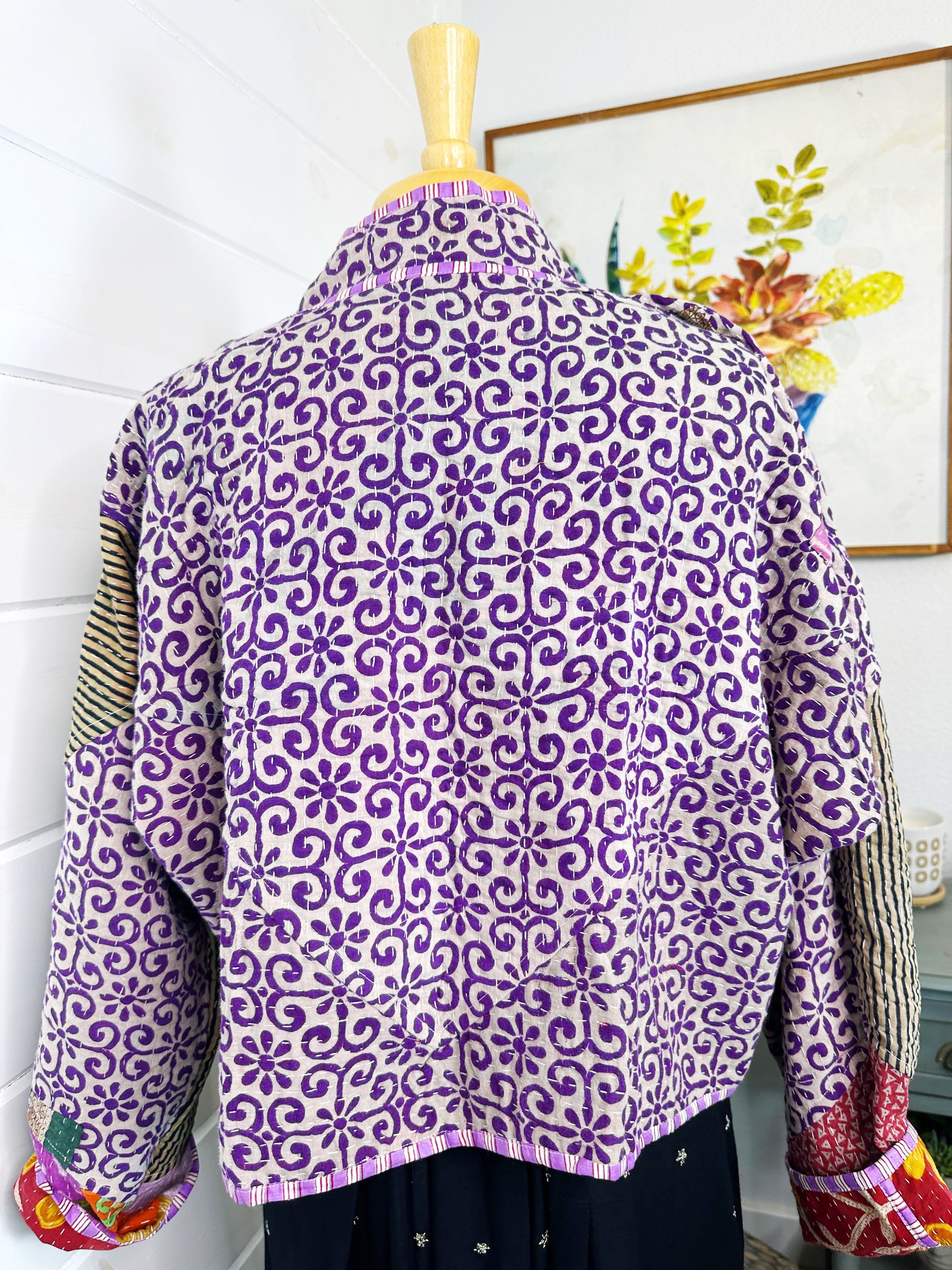 Boho Patchwork Kantha Jacket – Handmade Quilted & Reversible Blanket Coat