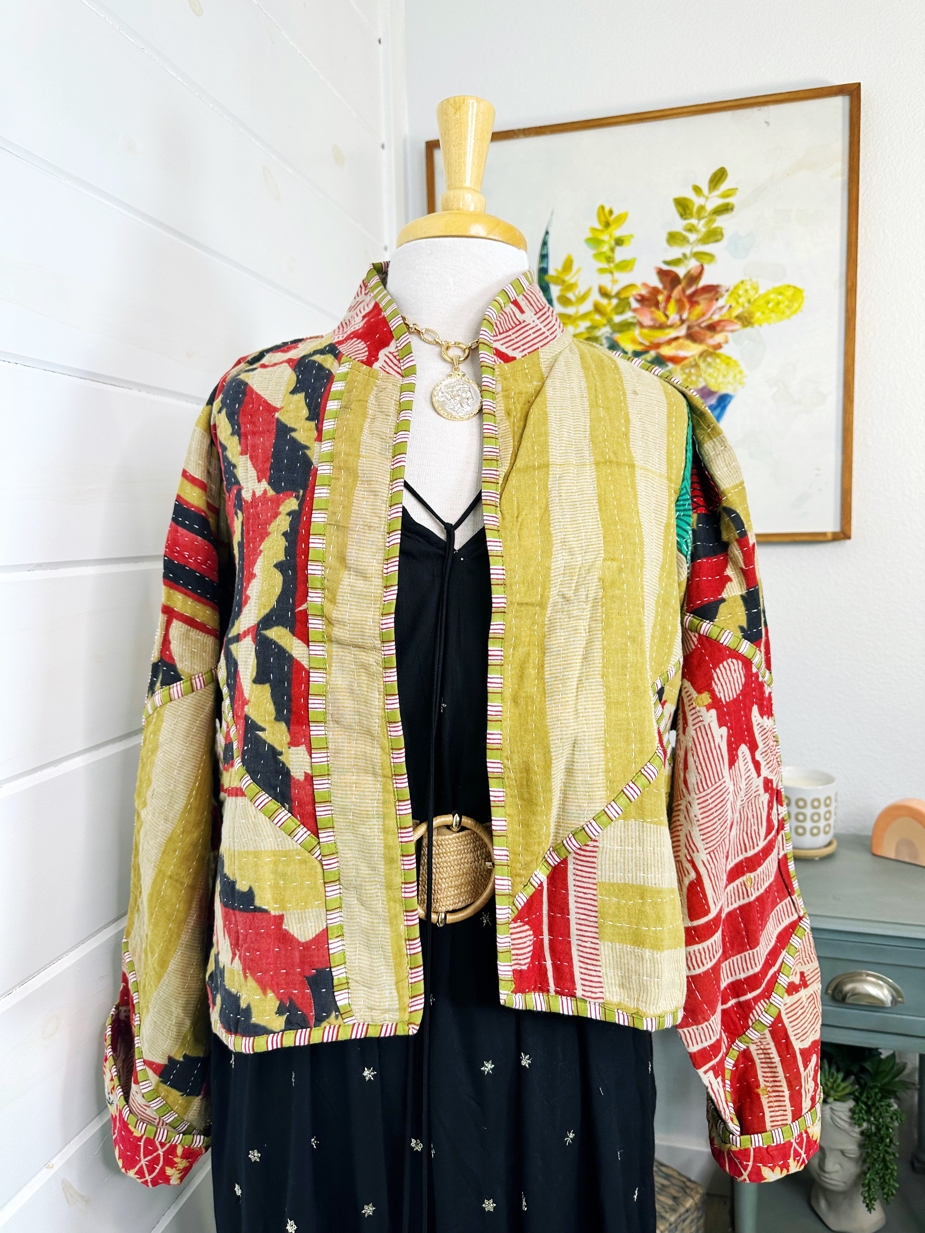 Boho Patchwork Kantha Jacket – Handmade Quilted & Reversible Blanket Coat