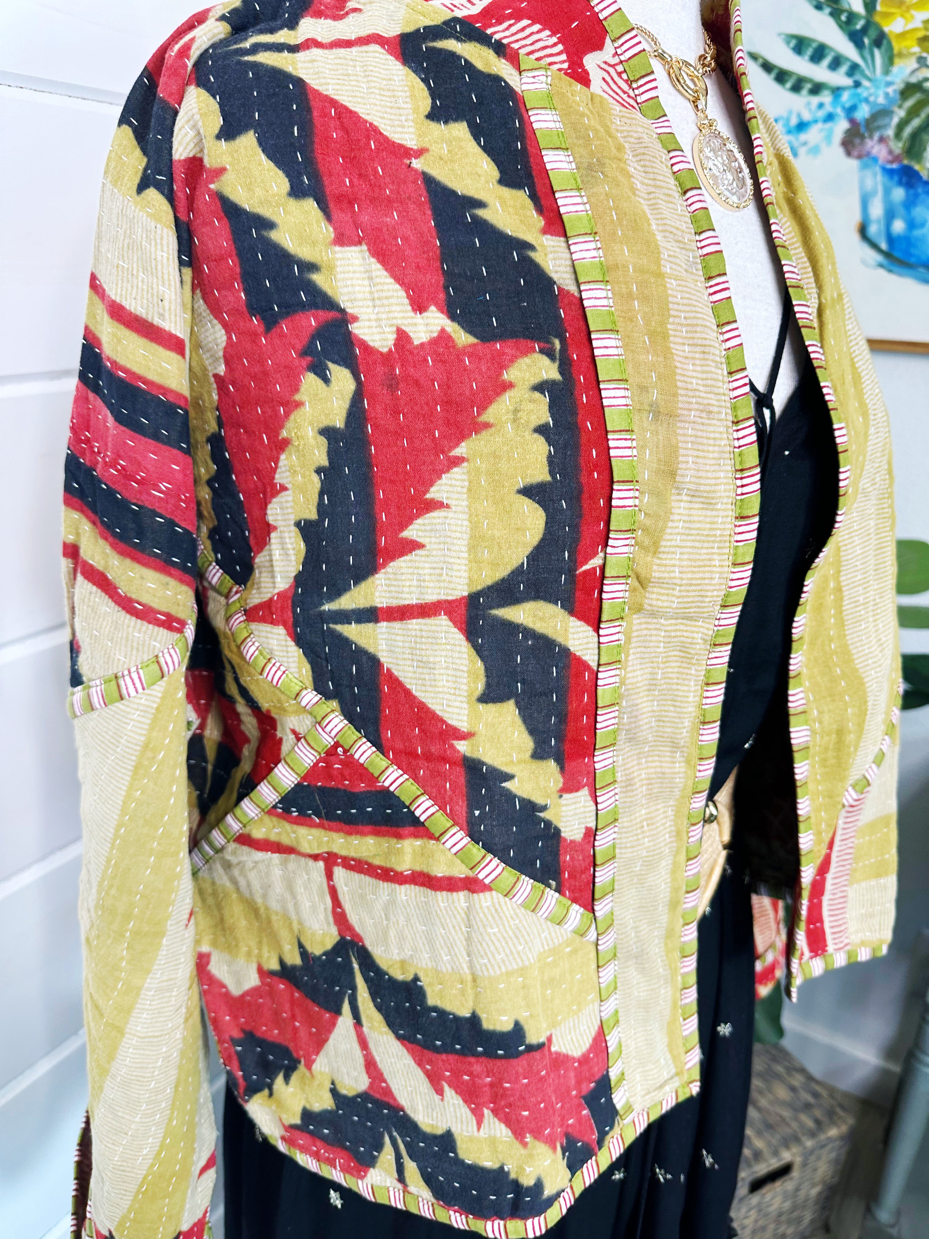 Boho Patchwork Kantha Jacket – Handmade Quilted & Reversible Blanket Coat