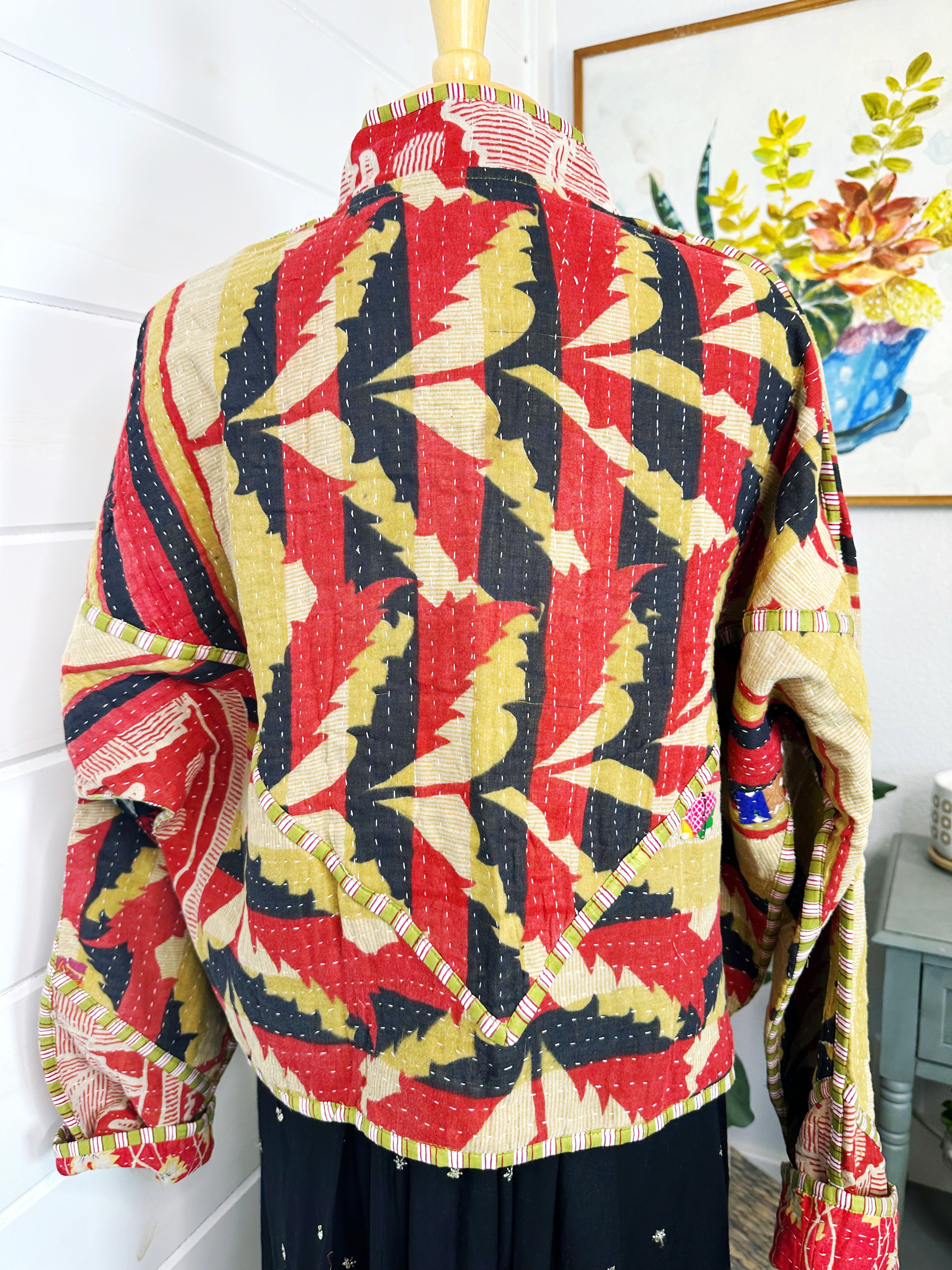 Boho Patchwork Kantha Jacket – Handmade Quilted & Reversible Blanket Coat