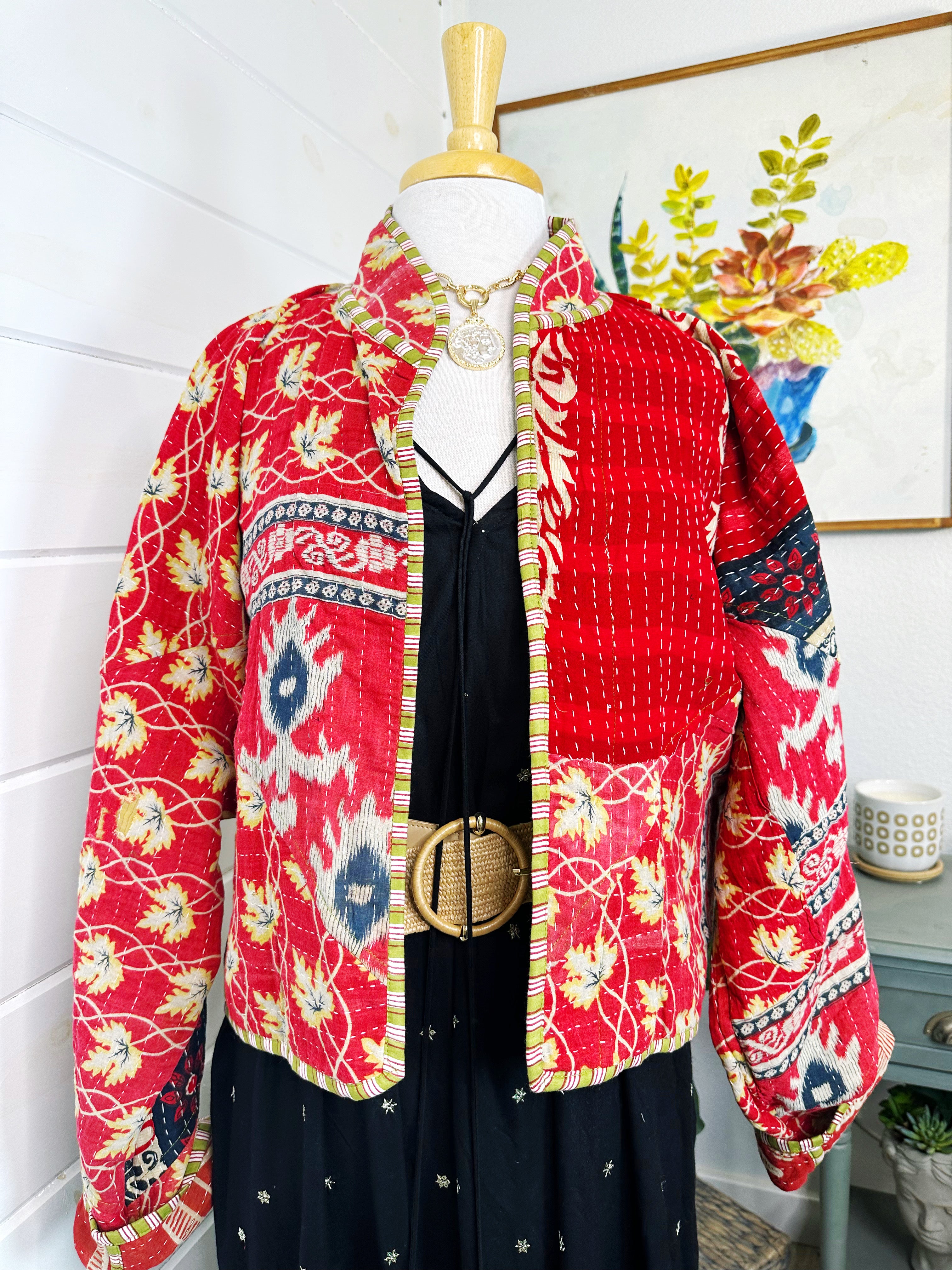 Boho Patchwork Kantha Jacket – Handmade Quilted & Reversible Blanket Coat