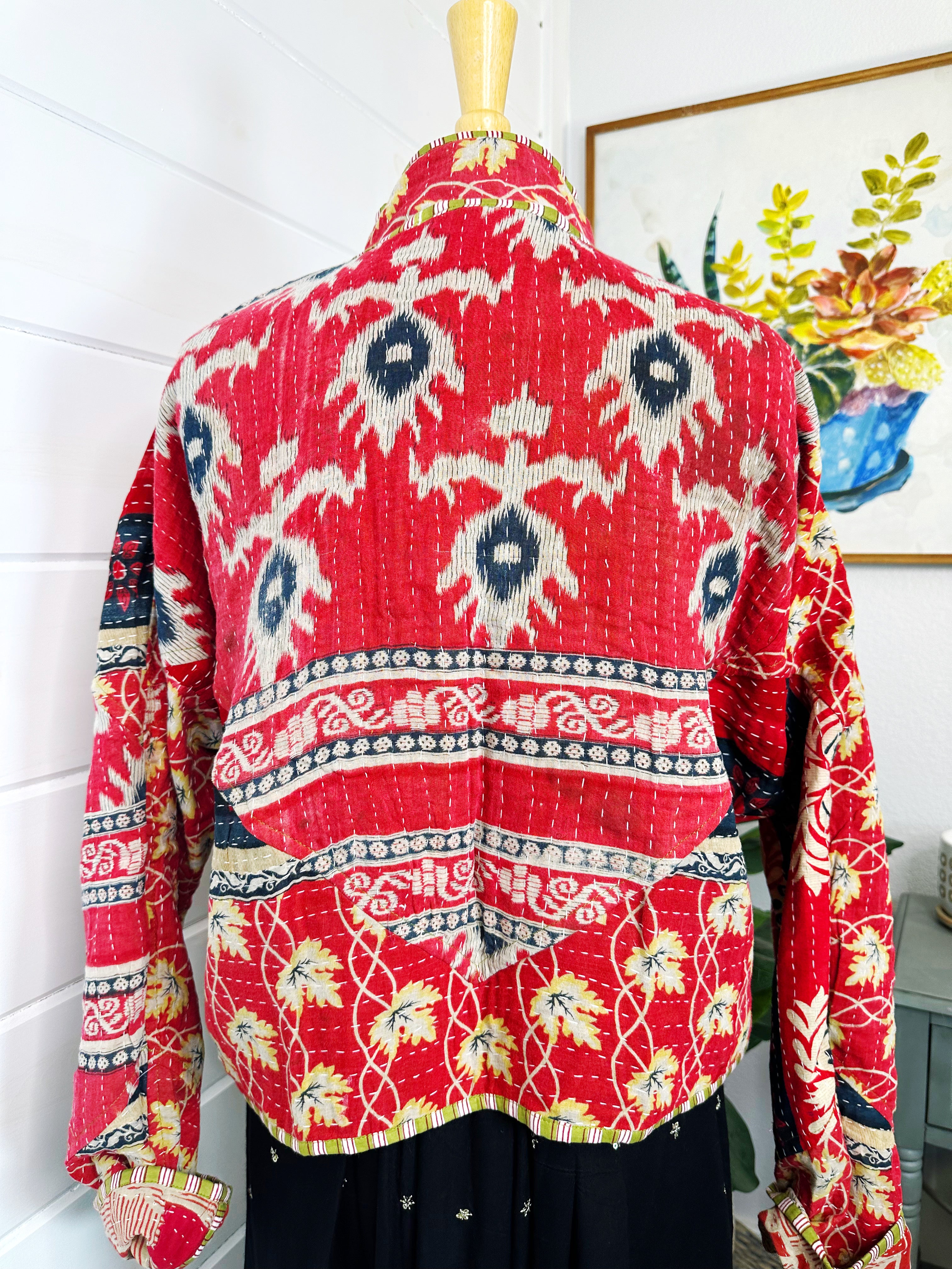 Boho Patchwork Kantha Jacket – Handmade Quilted & Reversible Blanket Coat