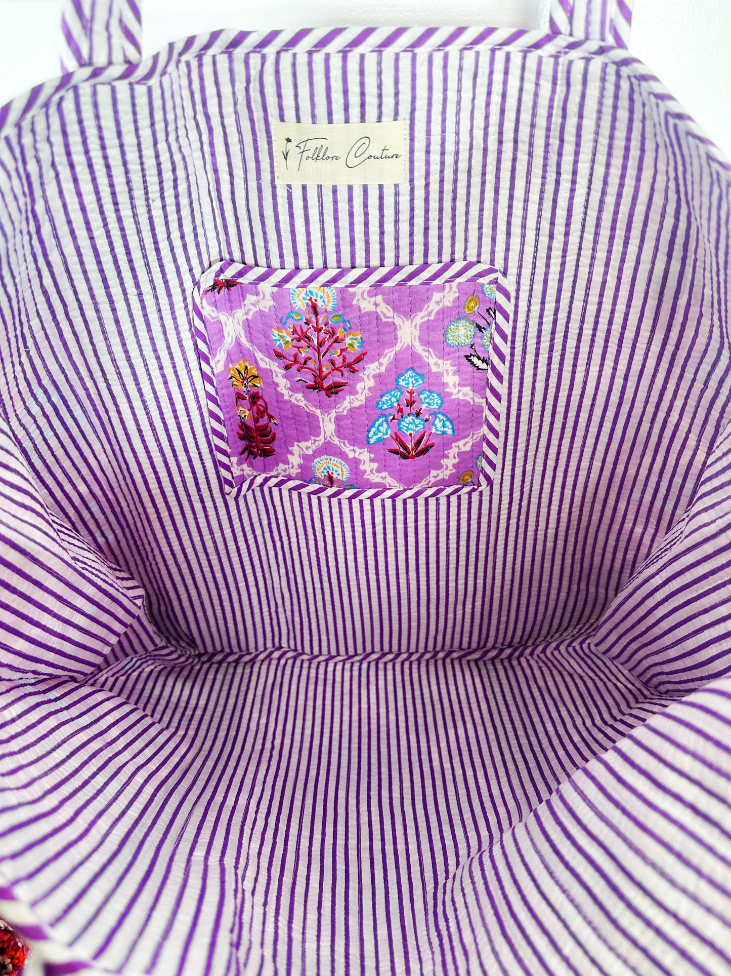 Purple Wildflower Print Quilted Cotton Tote Bag