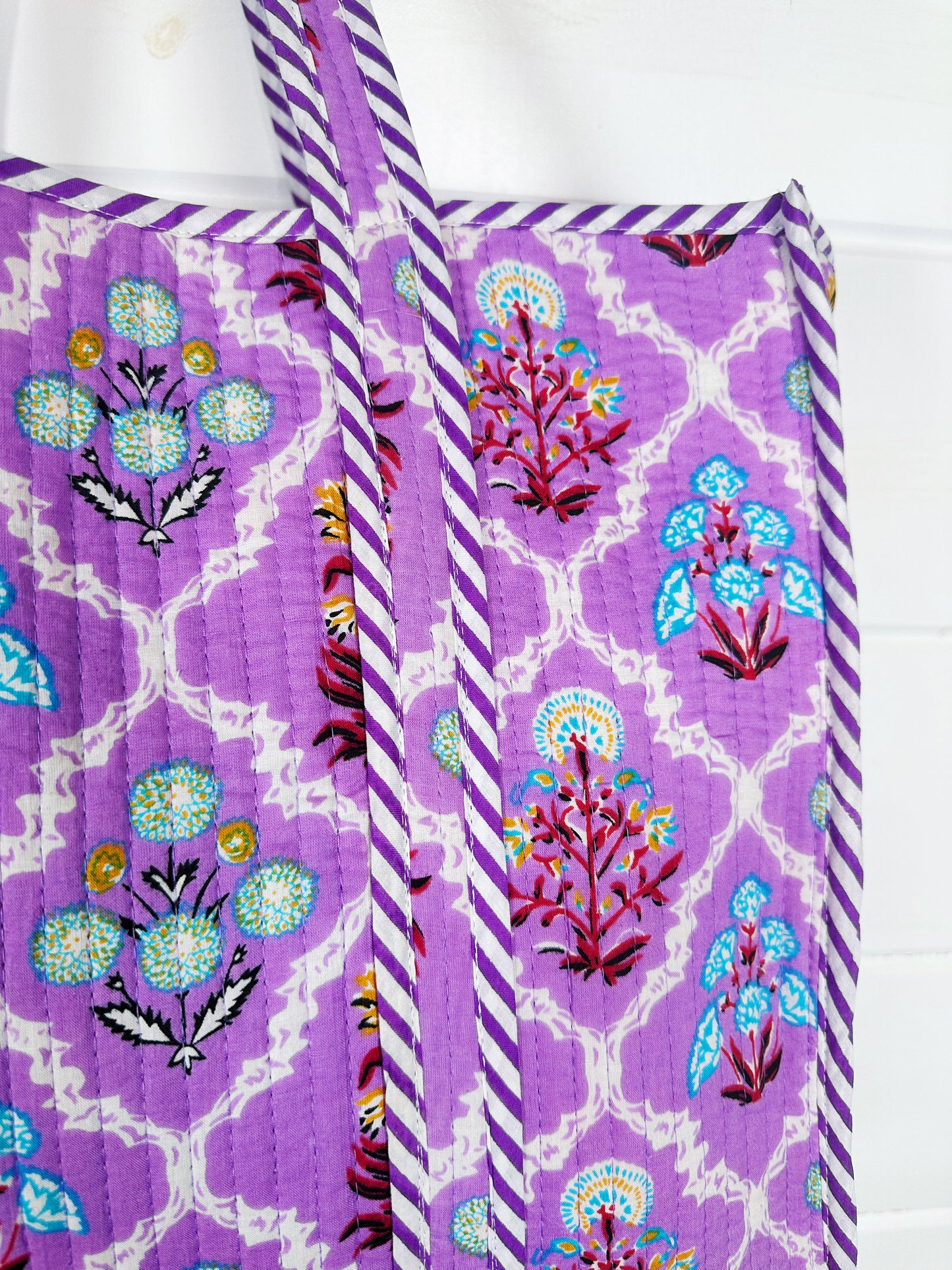 Purple Wildflower Print Quilted Cotton Tote Bag
