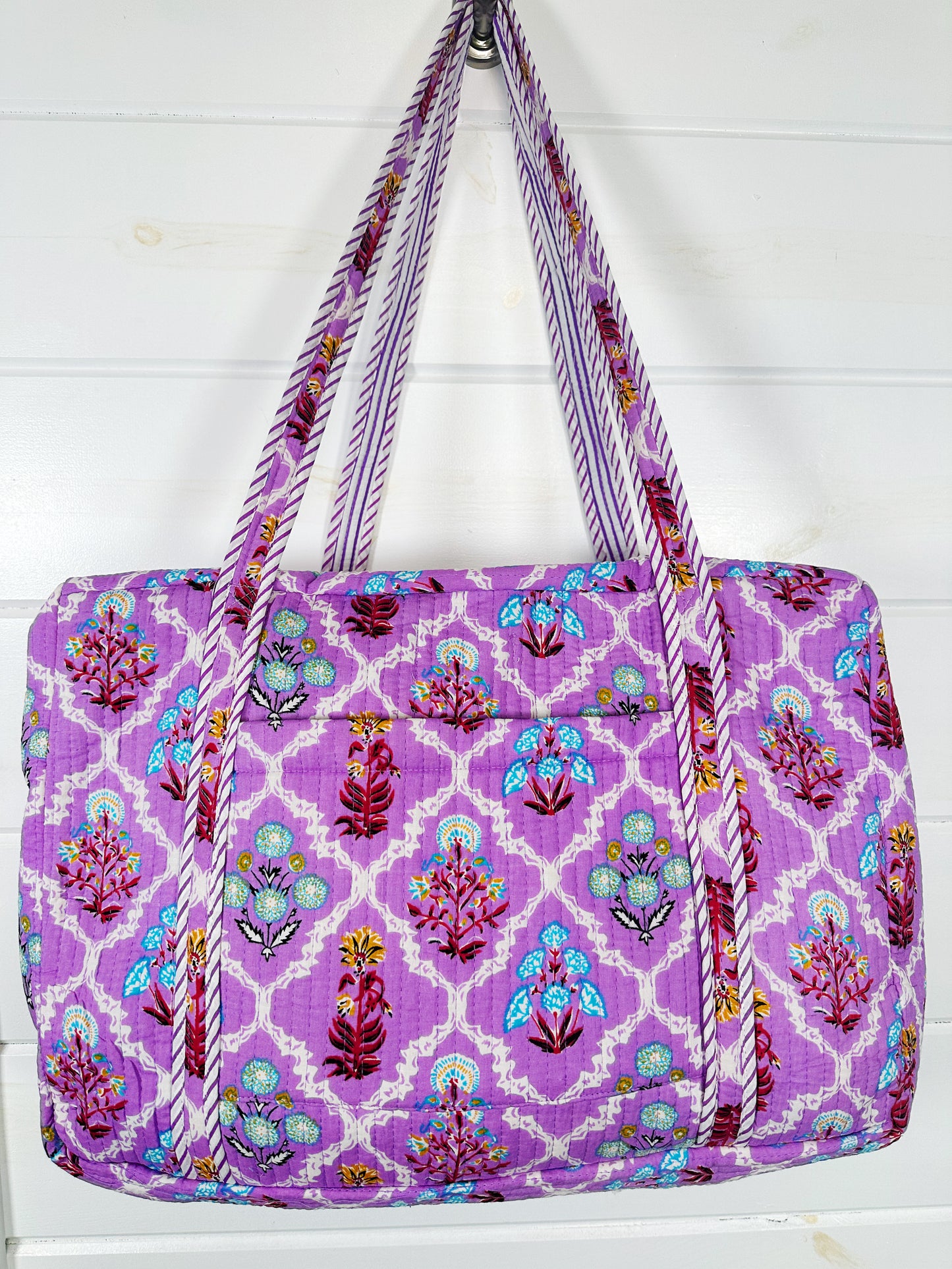 Purple Wildflower Print Quilted Weekender Overnight Bag