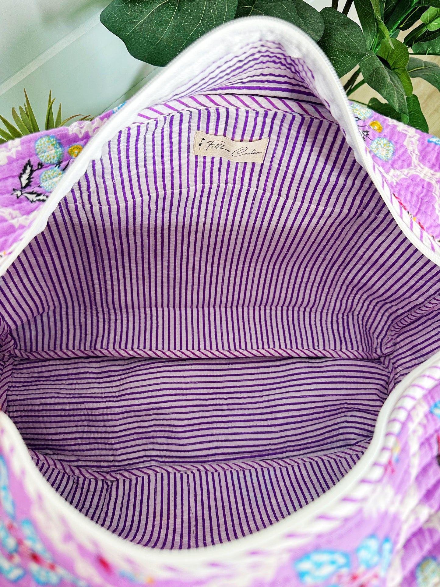 Purple Wildflower Print Quilted Weekender Overnight Bag