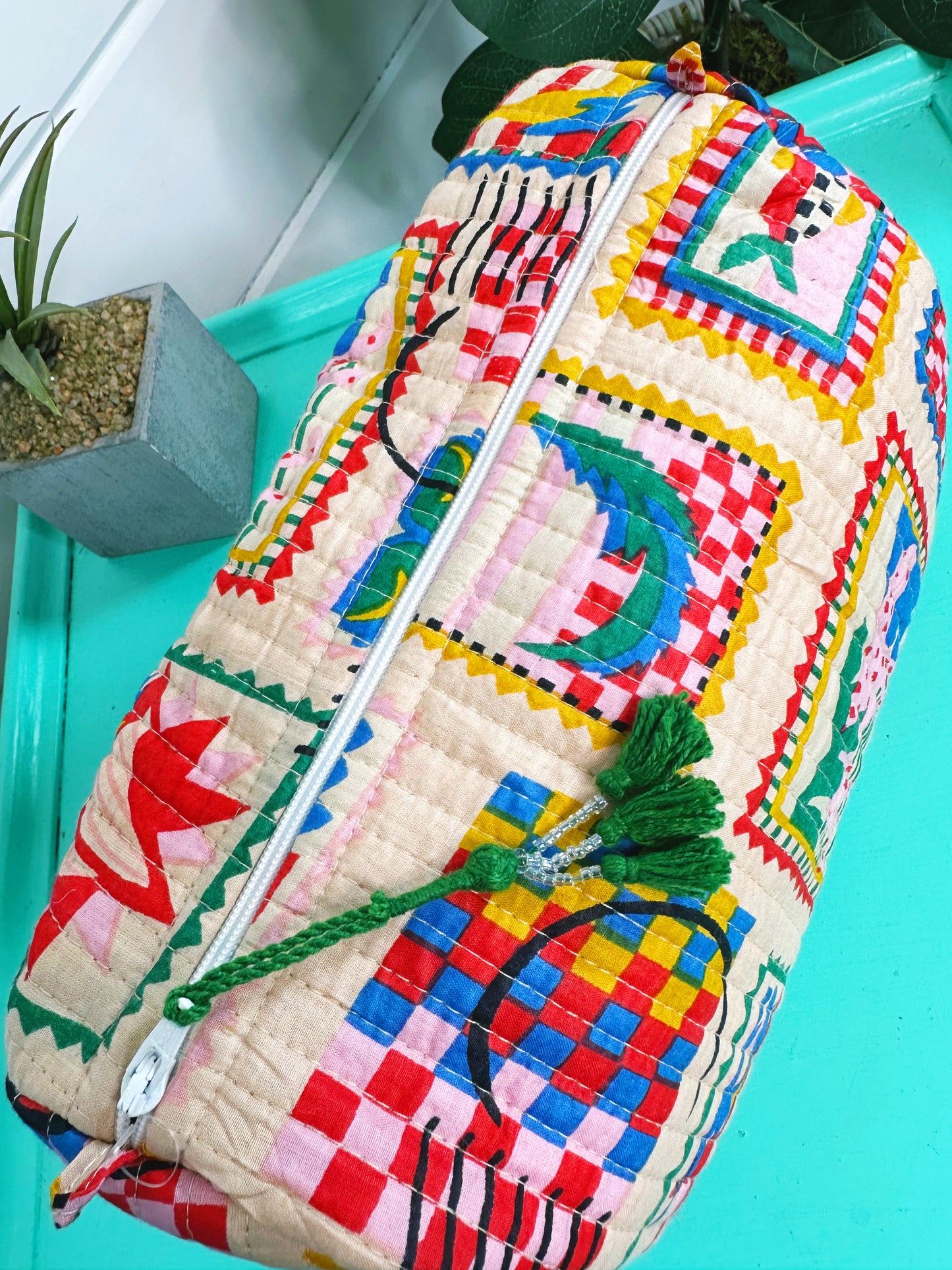 Vacation Stamps Quilted Makeup Cosmetics Toiletry Bag