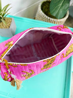 Bright Pink Tiger Print Quilted Makeup Cosmetics Toiletry Bag