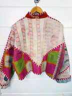 Stevie style revival kantha jacket #2308, on a hanger, back view