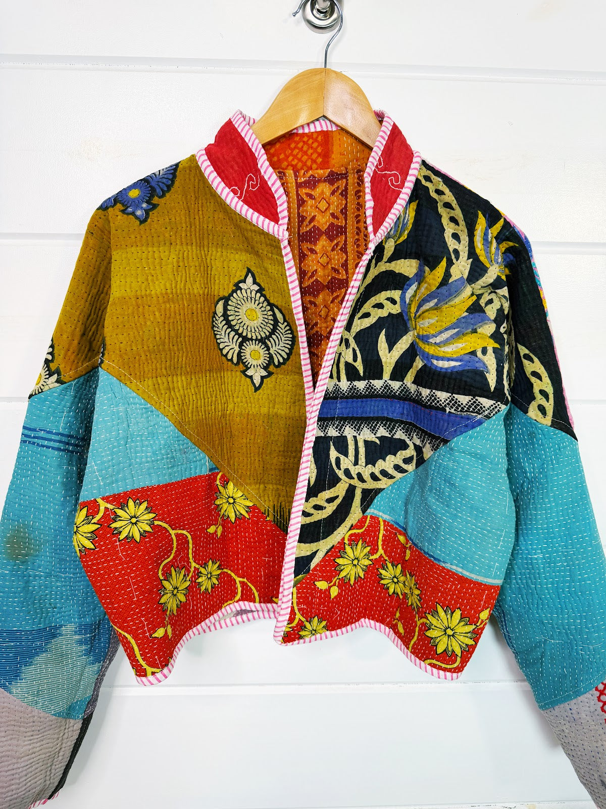 Stevie style revival kantha jacket #2310, reversed to show the other side, front view