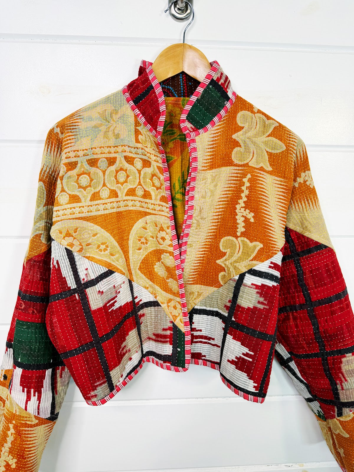 Stevie style revival kantha jacket #2315, reversed to show the other side, front view