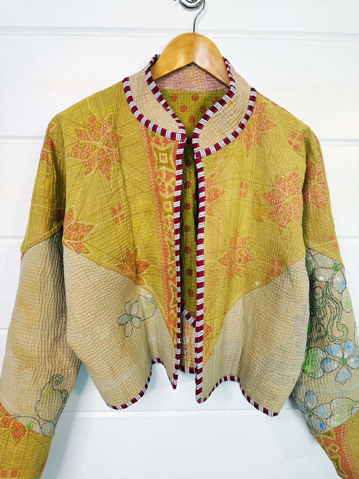 Stevie style revival kantha jacket #2309, reversed to show the other side, front view