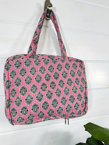 Quilted Toiletry Cosmetics Makeup Travel Bag Case - Pink
