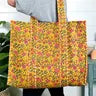 Quilted Block Print Tote Bag Reversible - Aqua Pink