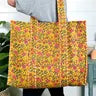 Quilted Block Print Tote Beach Bag Reversible - Ivory Pink